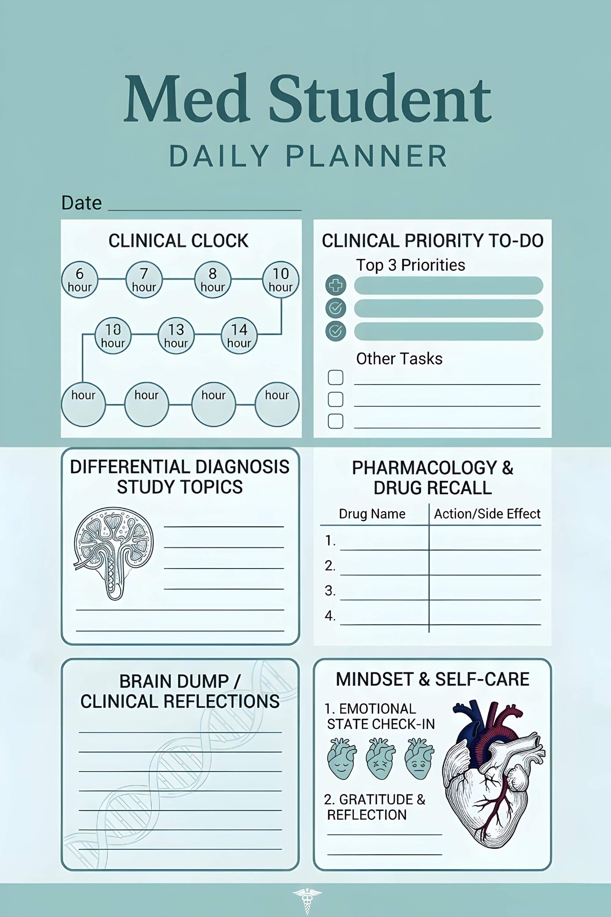 Med Student Daily Planner – Clinical Study Tracker, Pharmacology Notes (Digital Download) - image 3