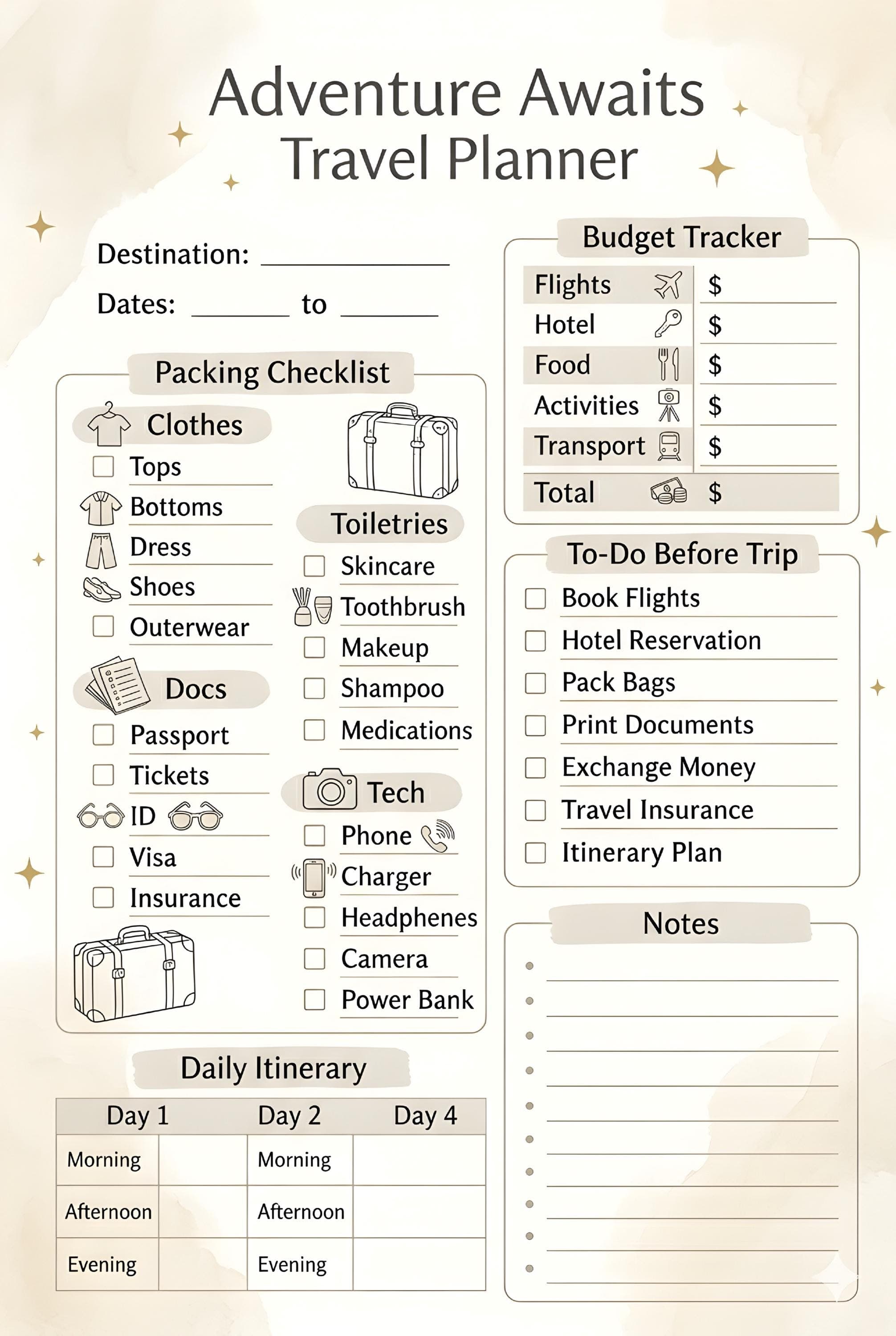 Adventure Awaits Travel Planner: Budget, Packing, Itinerary (Digital Download) - image 5
