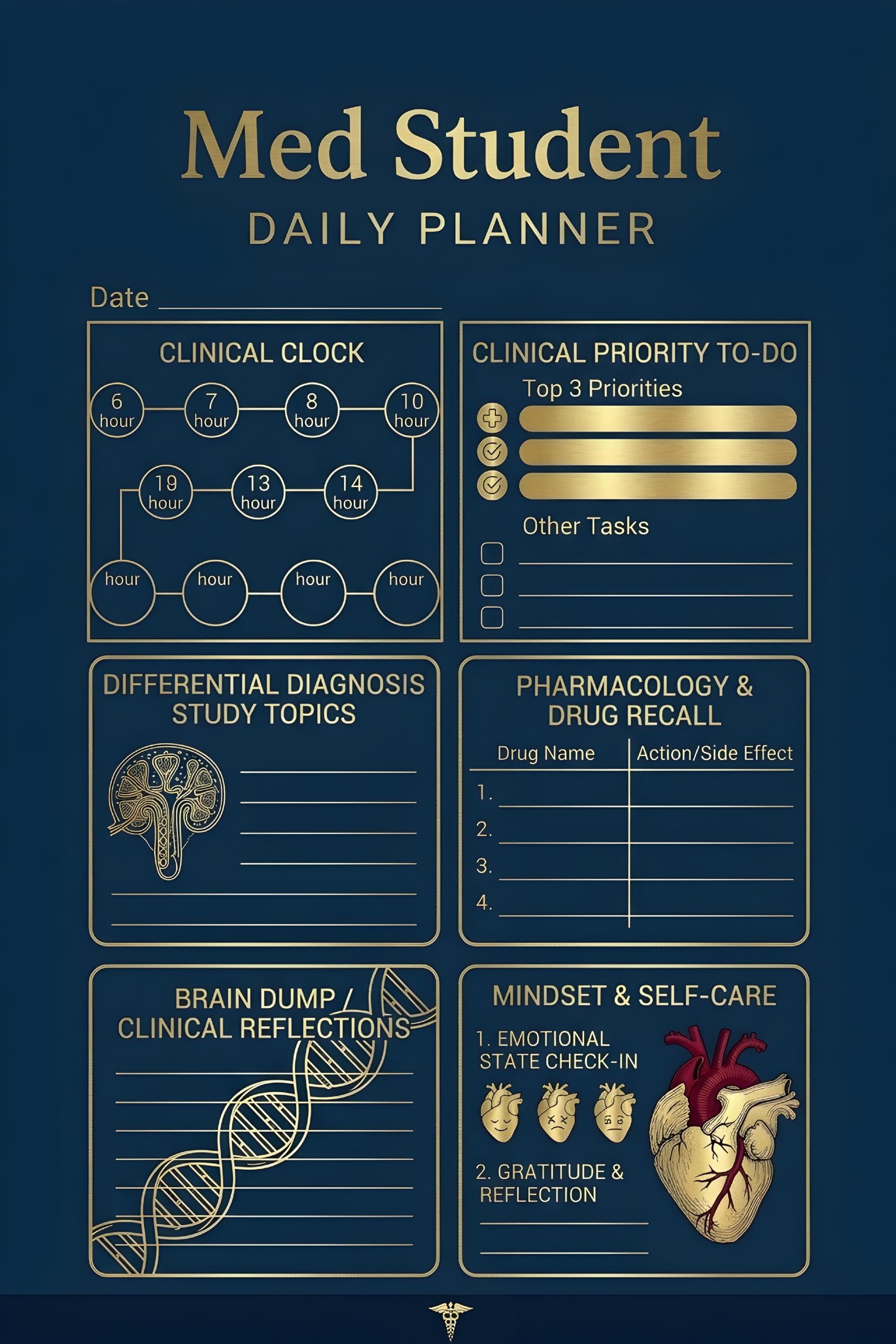 Med Student Daily Planner – Clinical Study Tracker, Pharmacology Notes (Digital Download)