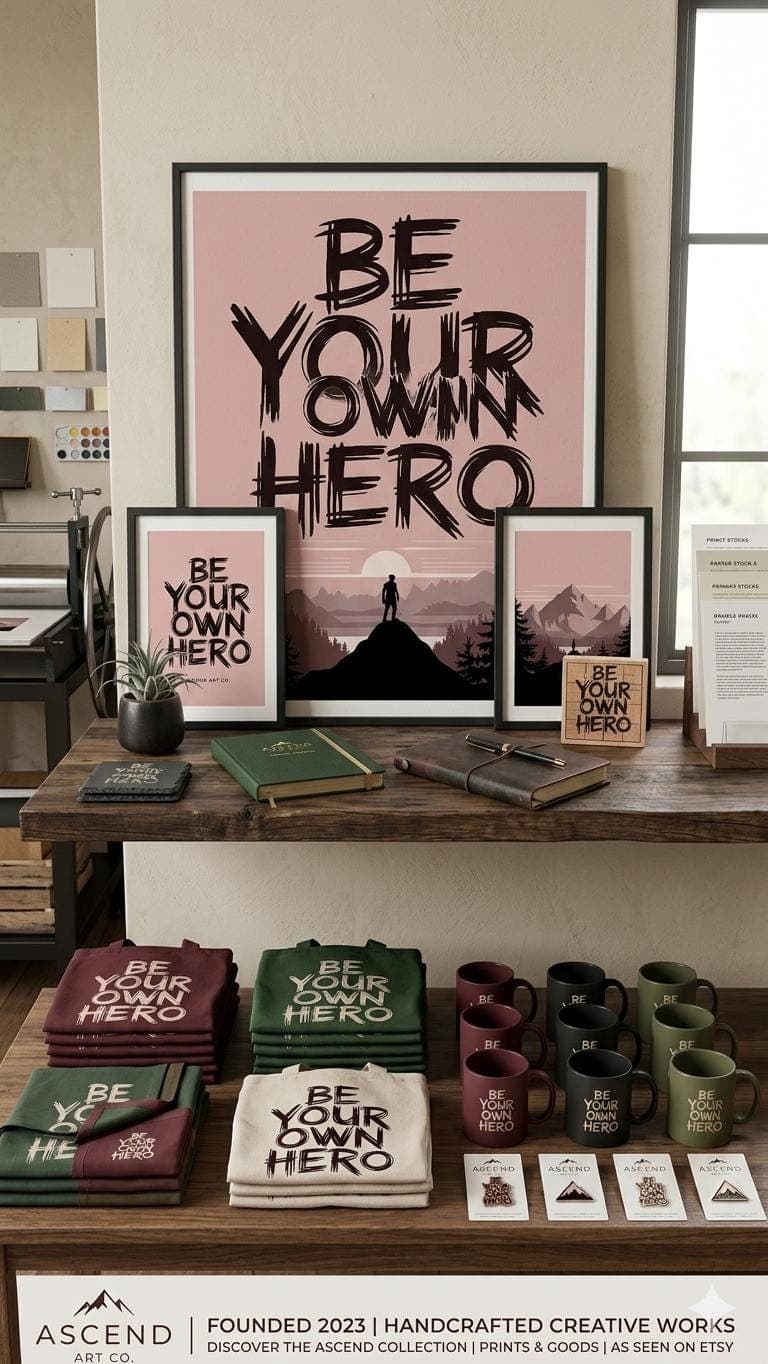 Be Your Own Hero Motivational Print β Minimalist Mountain Landscape Poster - image 4