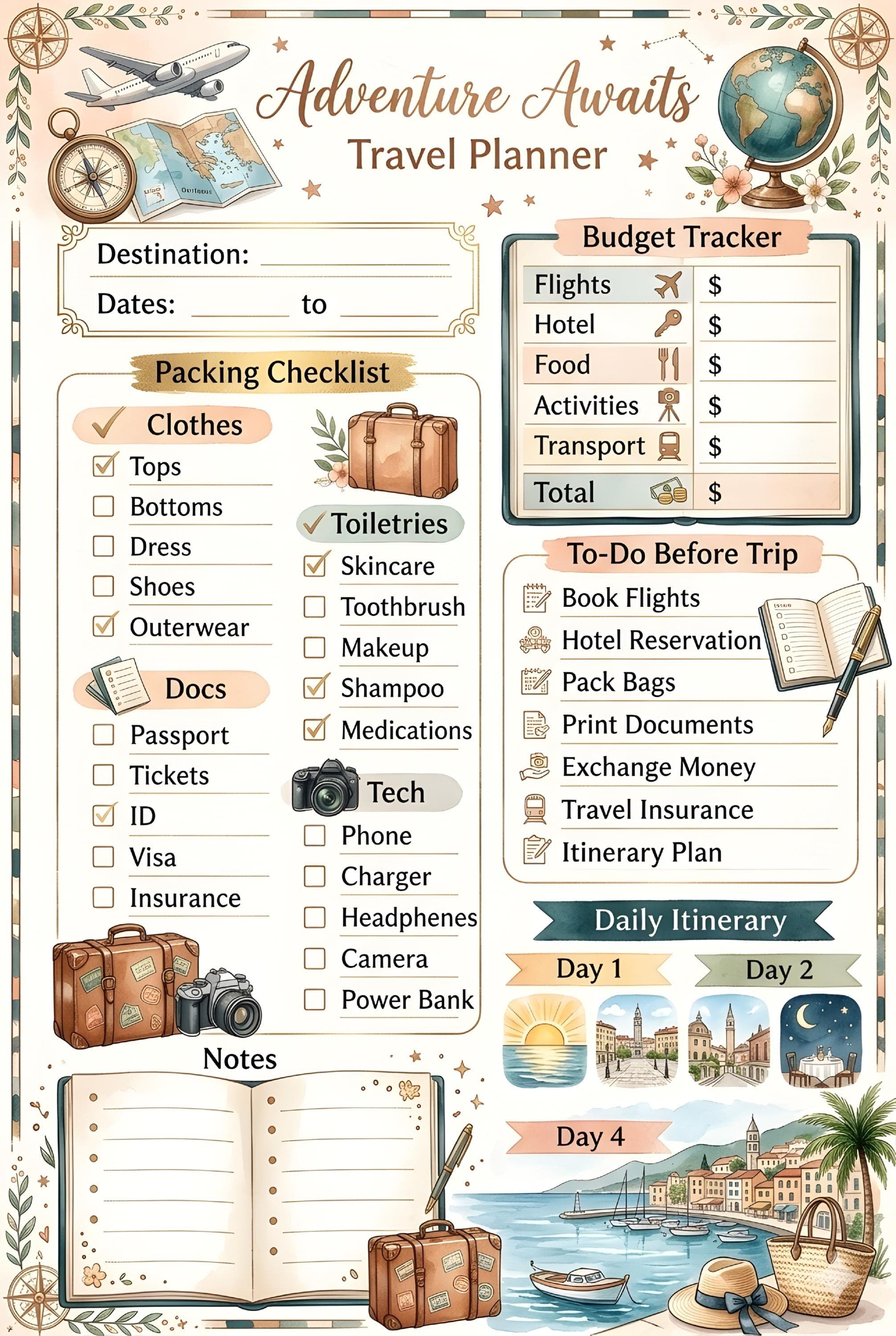Adventure Awaits Travel Planner: Budget, Packing, Itinerary (Digital Download) - image 3