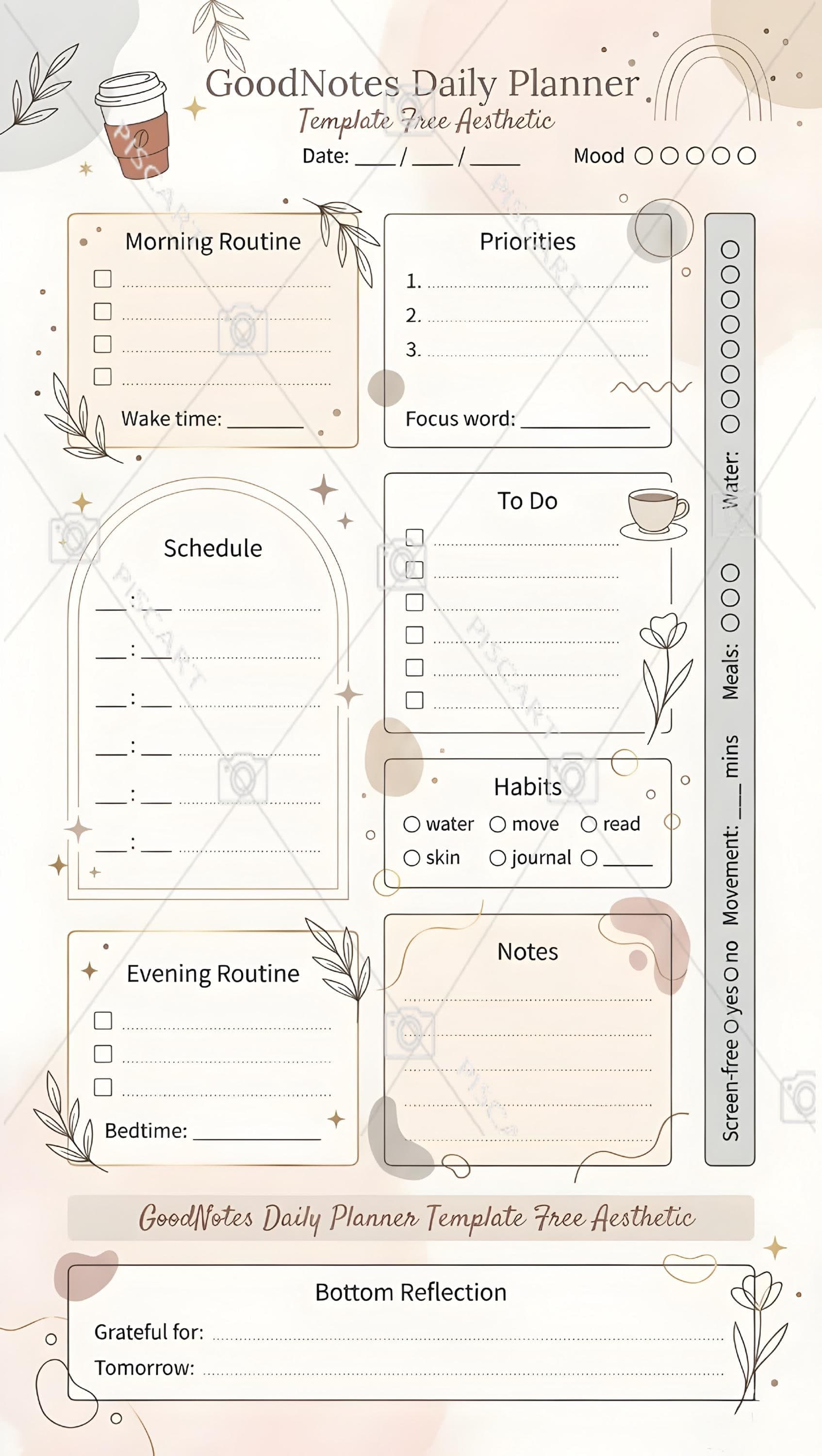 Daily Planner Template | GoodNotes Digital Organizer (PNG PDF)