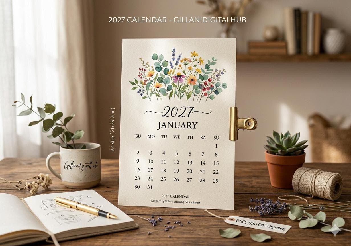 2027 Printable Wall Calendar template | Minimalist Yearly Planner | A4 Size | instant download | PDF
