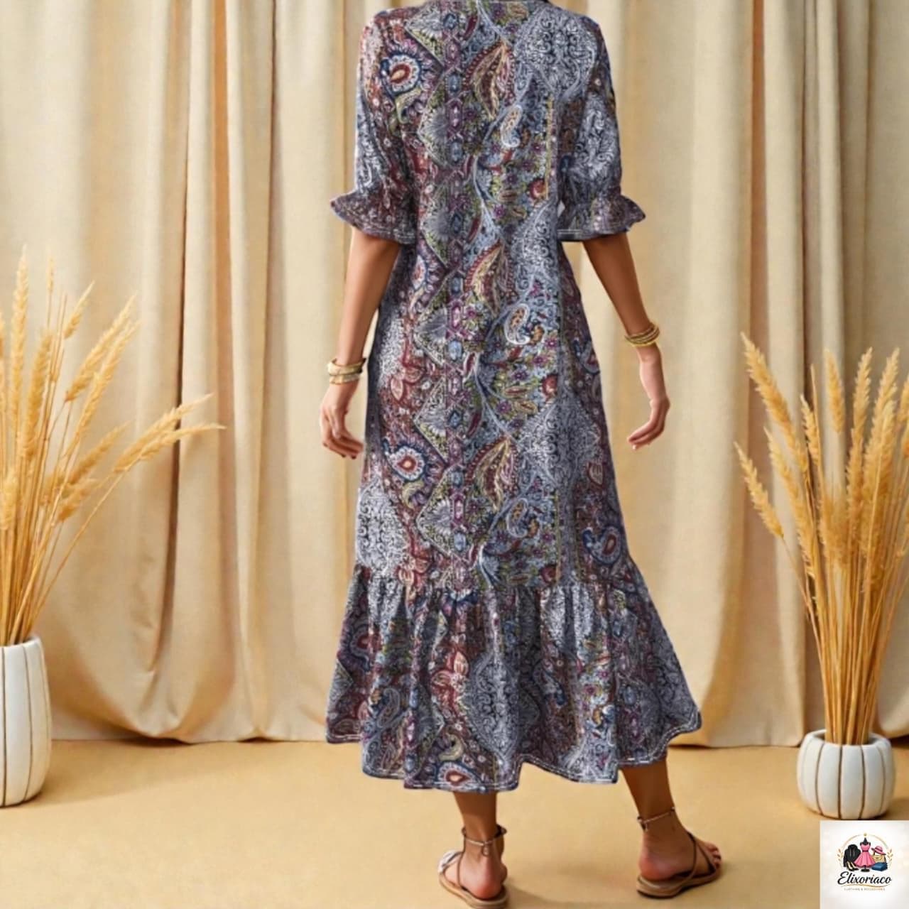 Boho Chic Plus Size V-Neck Maxi Dress || Ethnic Print || Fall and All year round - image 3