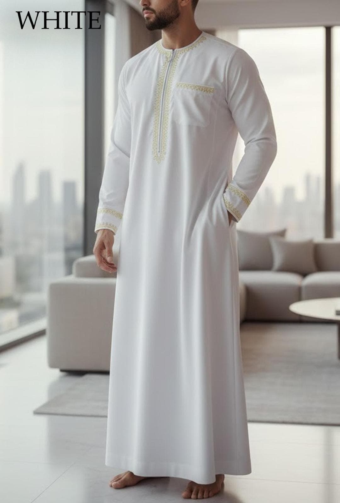 Men's Islamic Thobe Floor Length Polyester Kaftan Robe with Front Zipper and Pockets - image 5