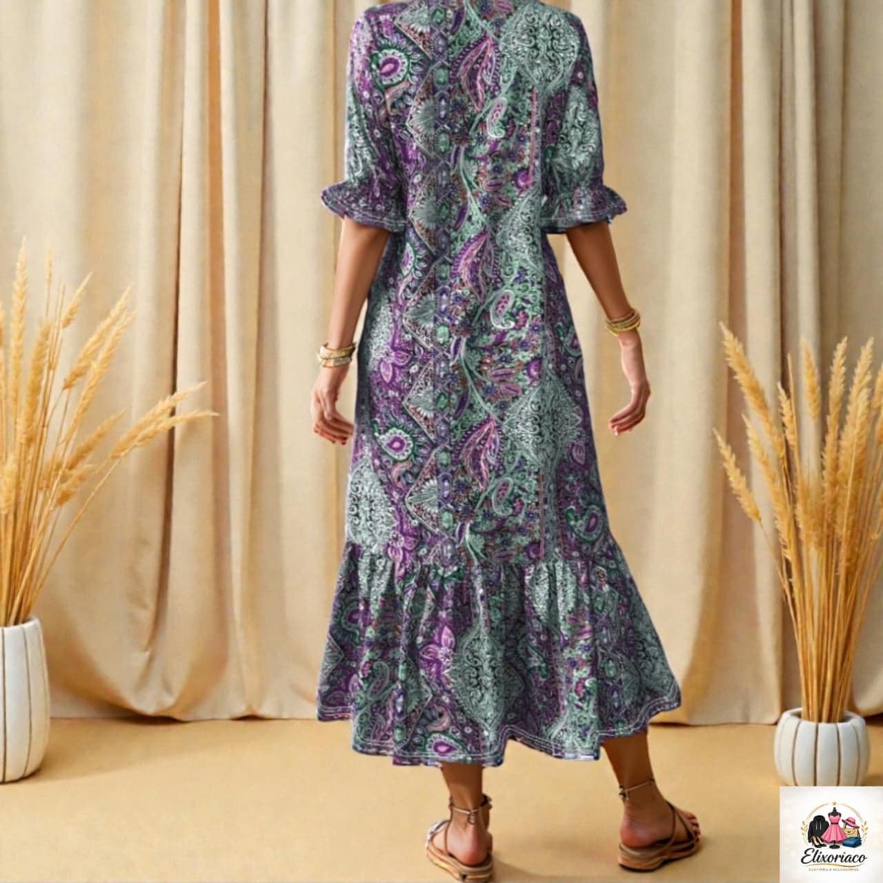 Boho Chic Plus Size V-Neck Maxi Dress || Ethnic Print || Fall and All year round - image 5