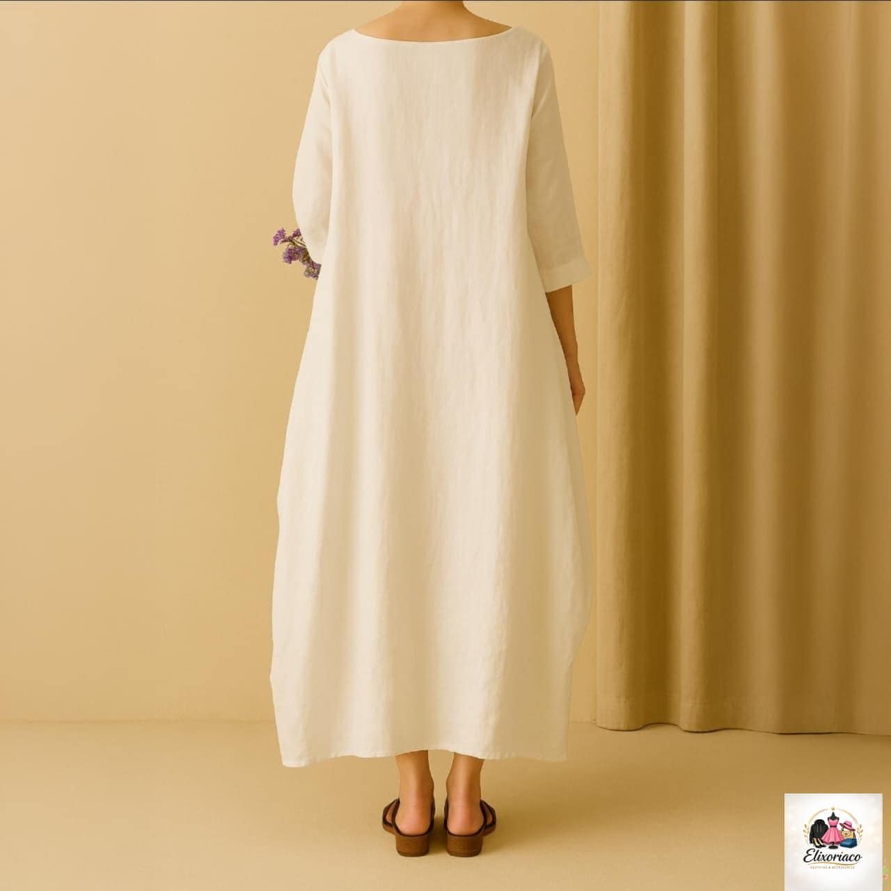 Elegant Oversized Cotton & Linen Long Dress – Retro Boho Style || Casual Maxi Dress - image 3