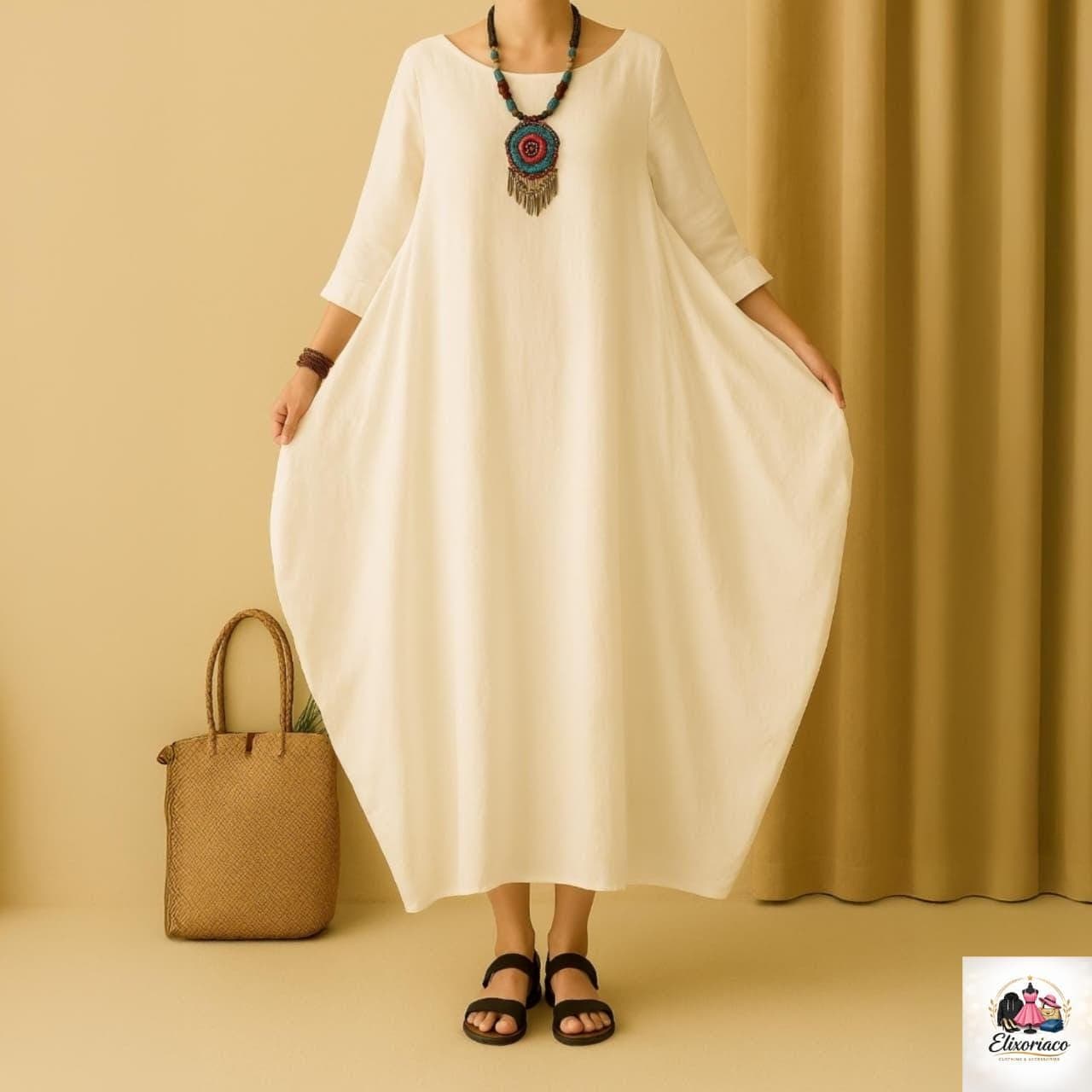 Elegant Oversized Cotton & Linen Long Dress – Retro Boho Style || Casual Maxi Dress - image 4
