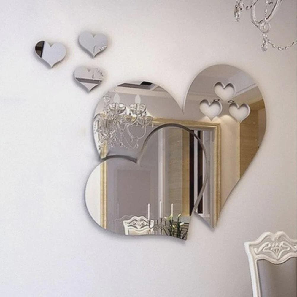 20pc Love Heart Self-Adhesive Acrylic Mirror Sticker Removable DIY For Any Room