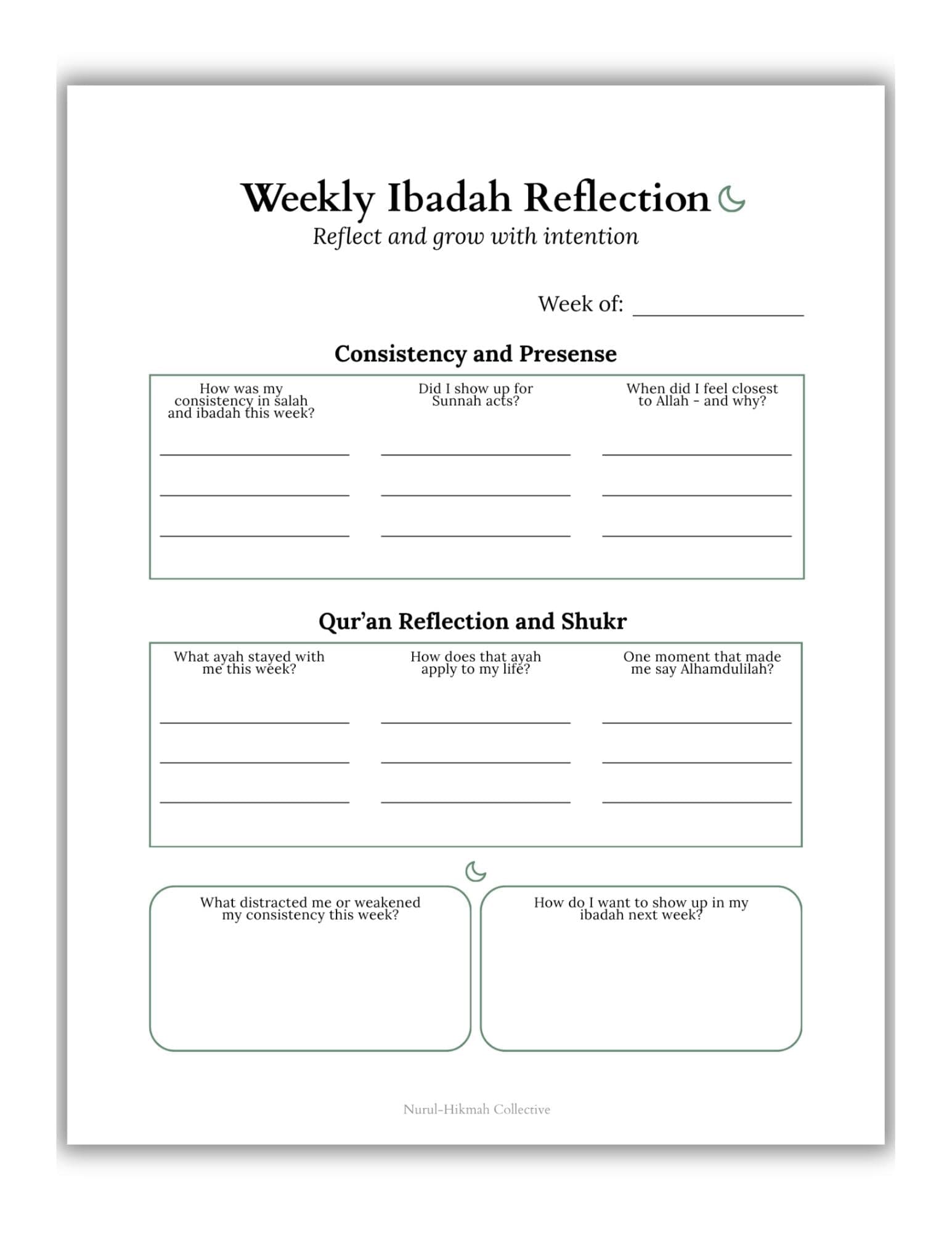 Weekly Ibadah Reflection Printable PDF, Islamic Planner Page, Muslim Weekly Review, Worship Tracker, Reflection Worksheet, Ibadah, Quran - image 4