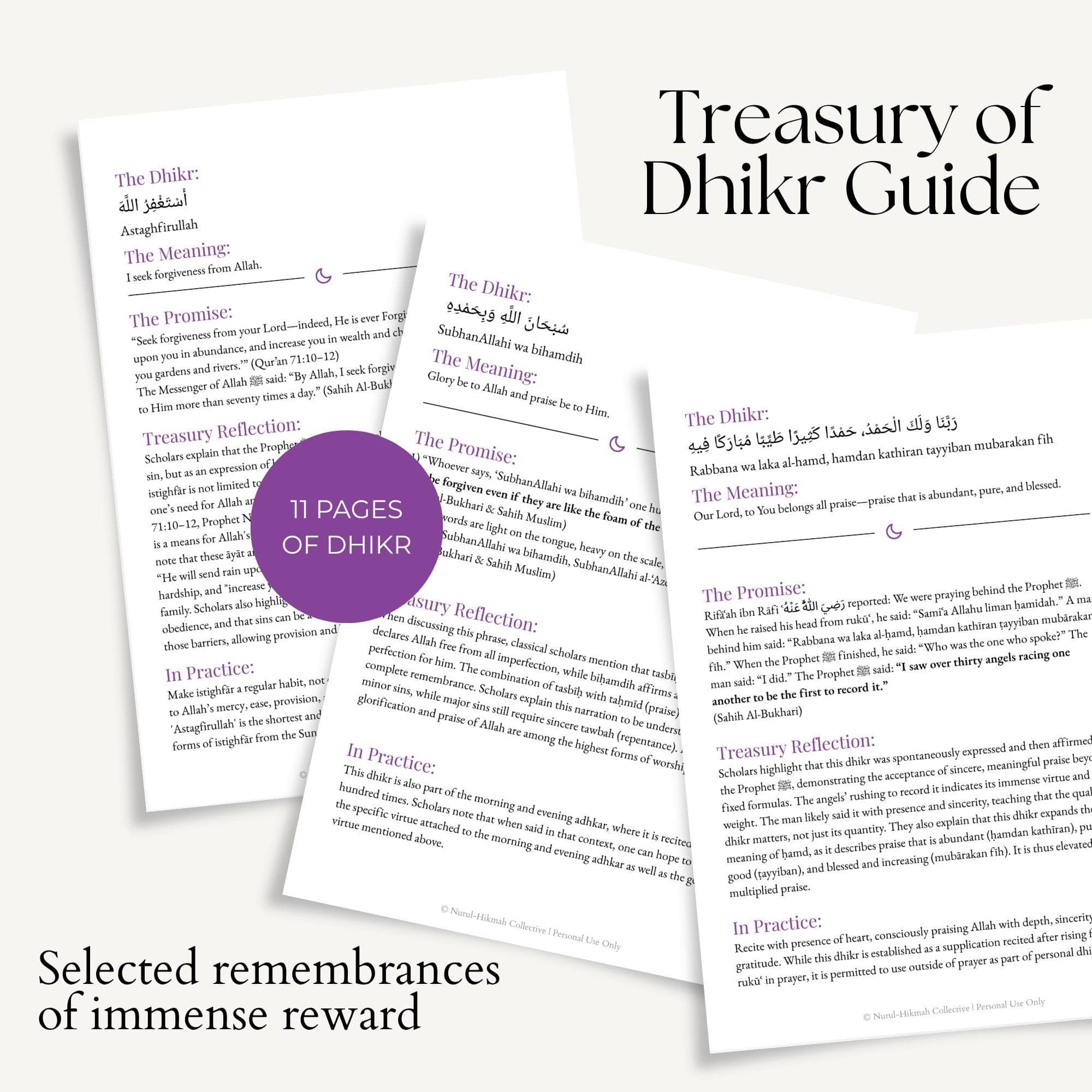 Dhikr Guide Printable PDF, Remembrances from Quran and Sunnah, Islamic Dhikr Book, Authentic Adhkar with Meanings Virtues, Treasury Guide - image 3