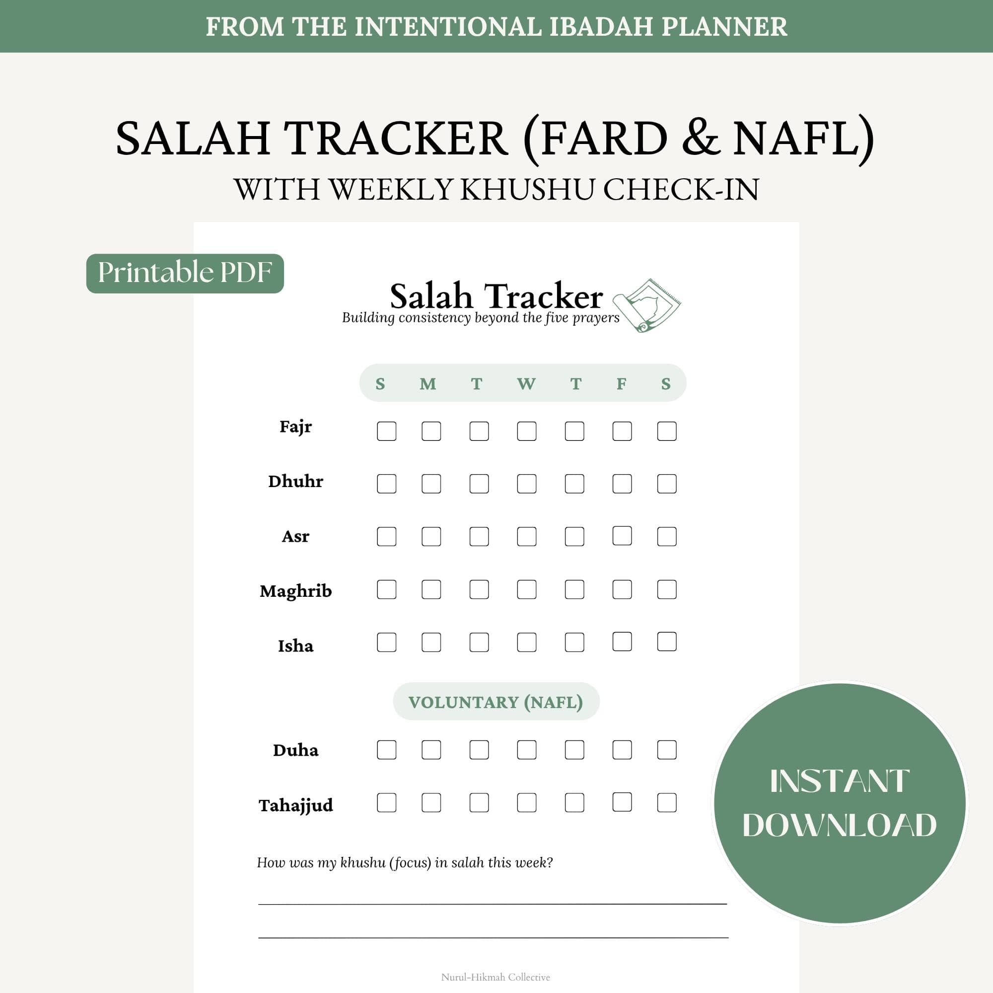 Salah Tracker Printable PDF, Muslim Worship, Islamic Planner Page, Muslim Prayer Log, Daily Salah & Nafl Tracker, Ibadah, Duha, Tahajjud