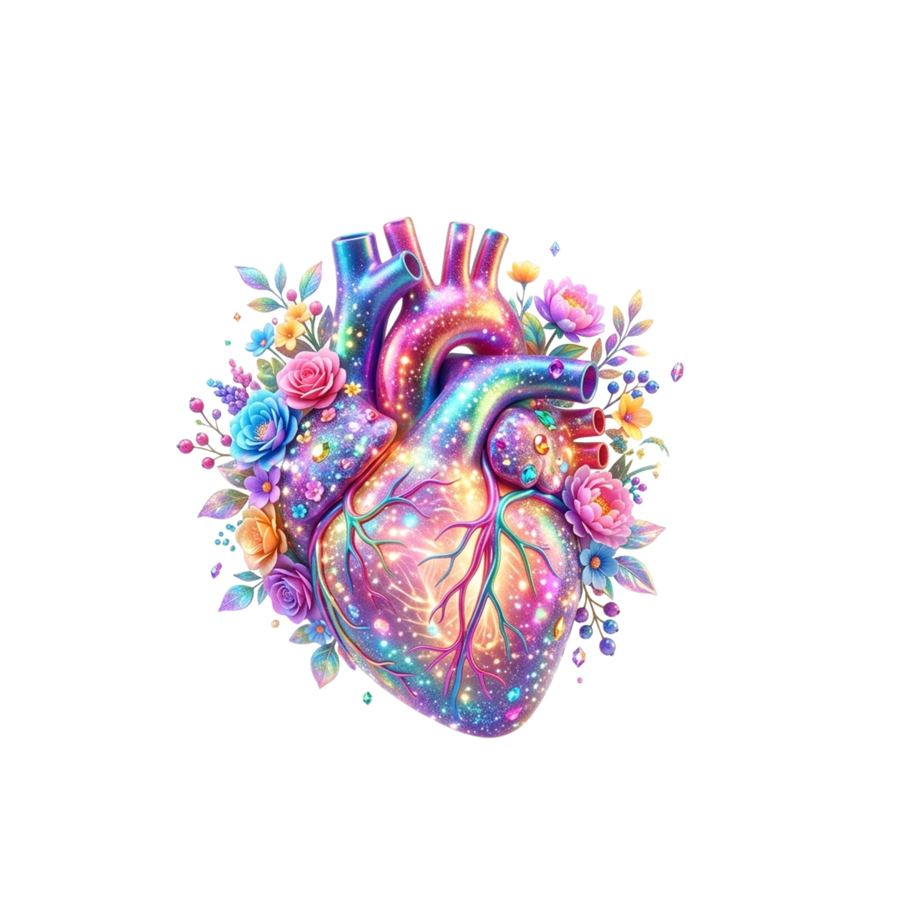 20 Design Anatomical Heart Bundle, Gothic Heart Clipart, Transparent PNG Download holographic iridescent - image 2