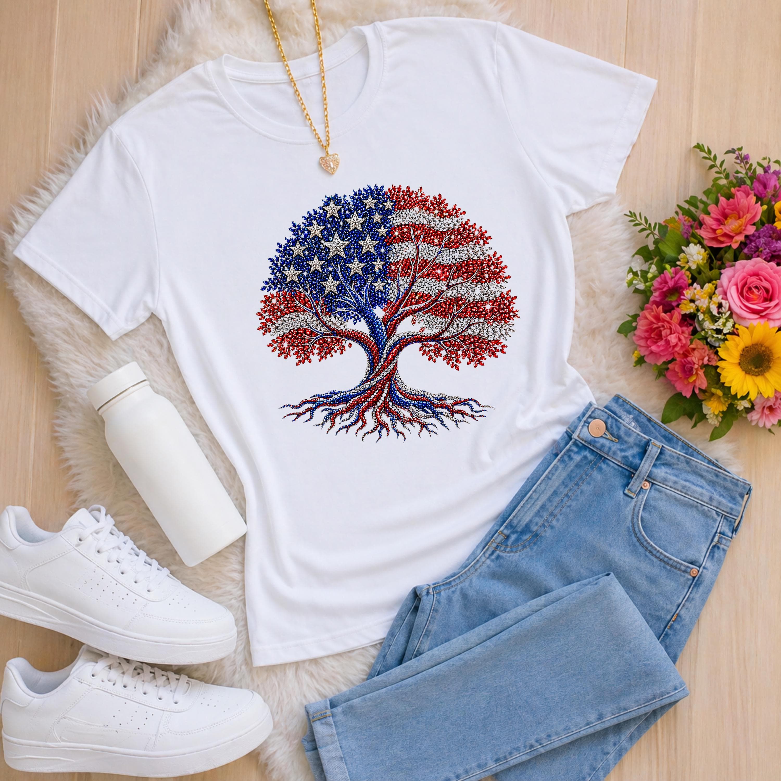 Patriotic Rhinestone Tree PNG, American Flag Clipart (Digital Download) - image 5
