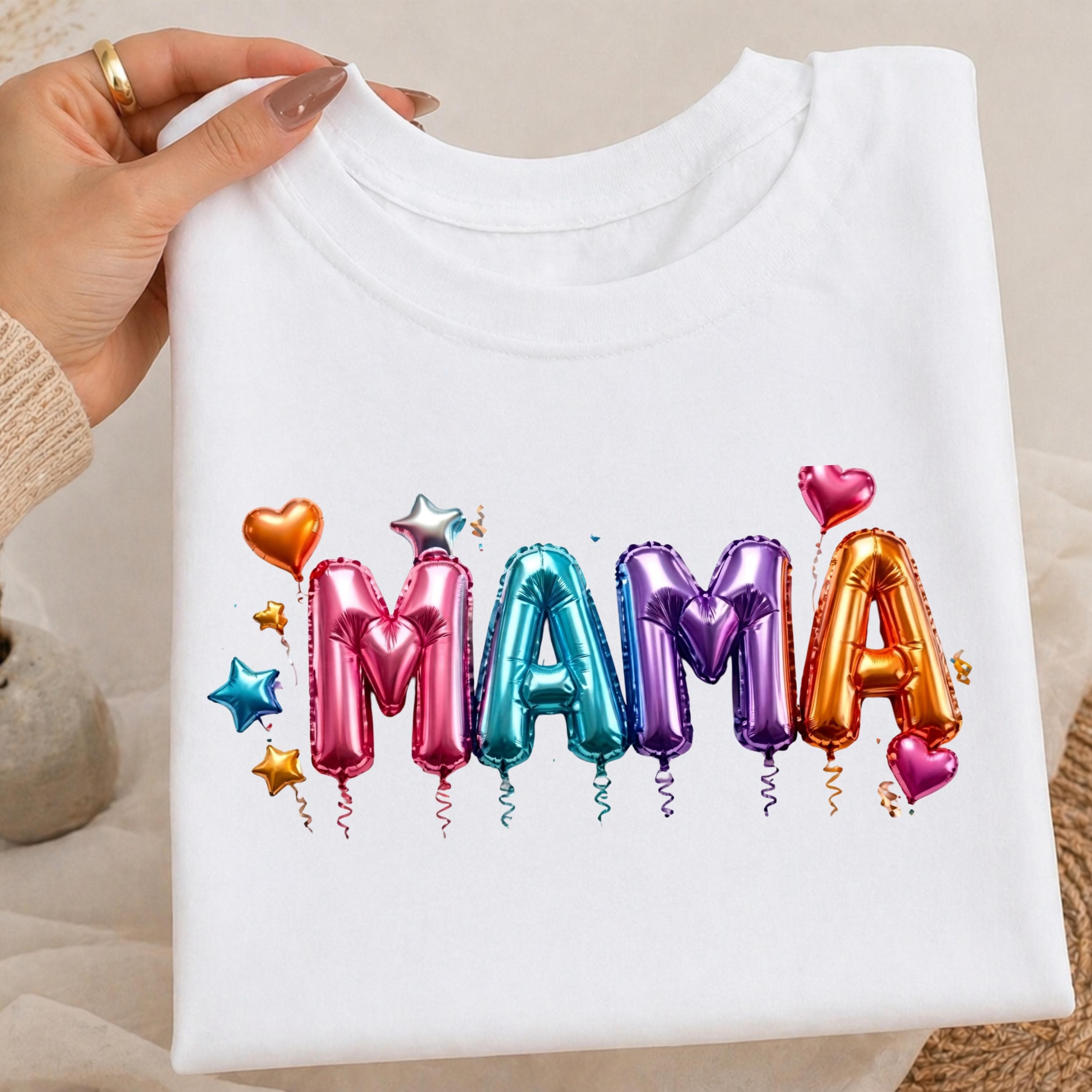 Design Mama Balloon PNG 3D | Colorful Foil Letters, Hearts, Stars (Digital Download)
