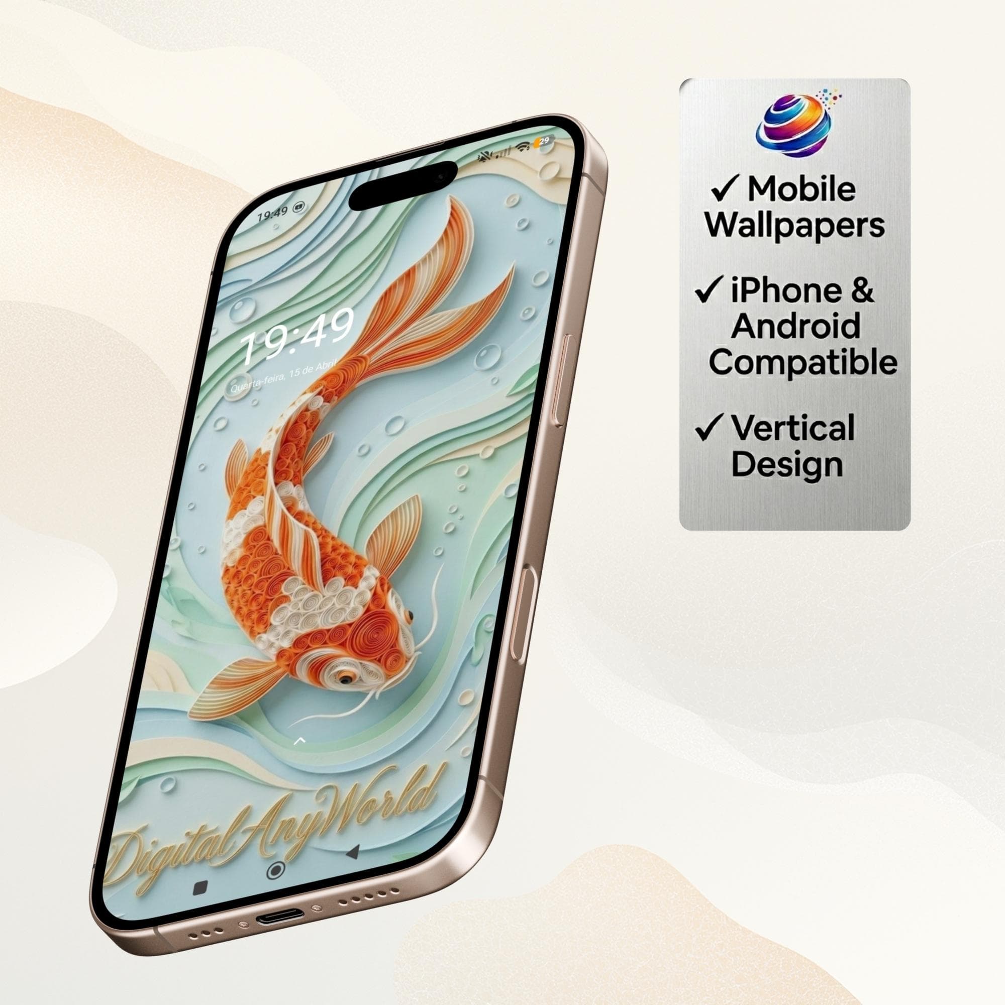Japanese Koi Fish Wallpaper, Calm Phone Background (Digital Download) - image 4