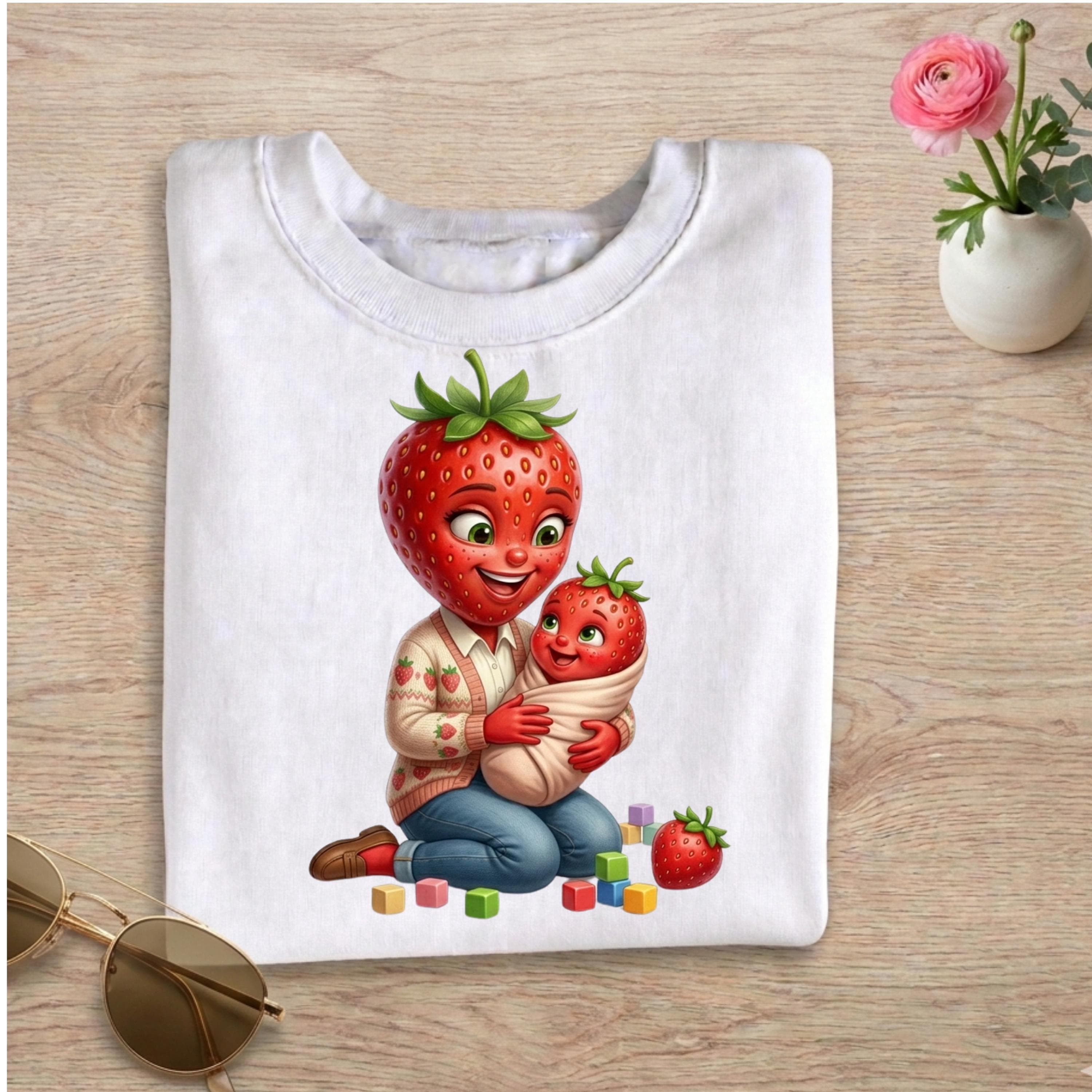Strawberry Mom Baby PNG, Kawaii Fruit Sublimation Design, Mother Child T-shirt Print (Digital Download)