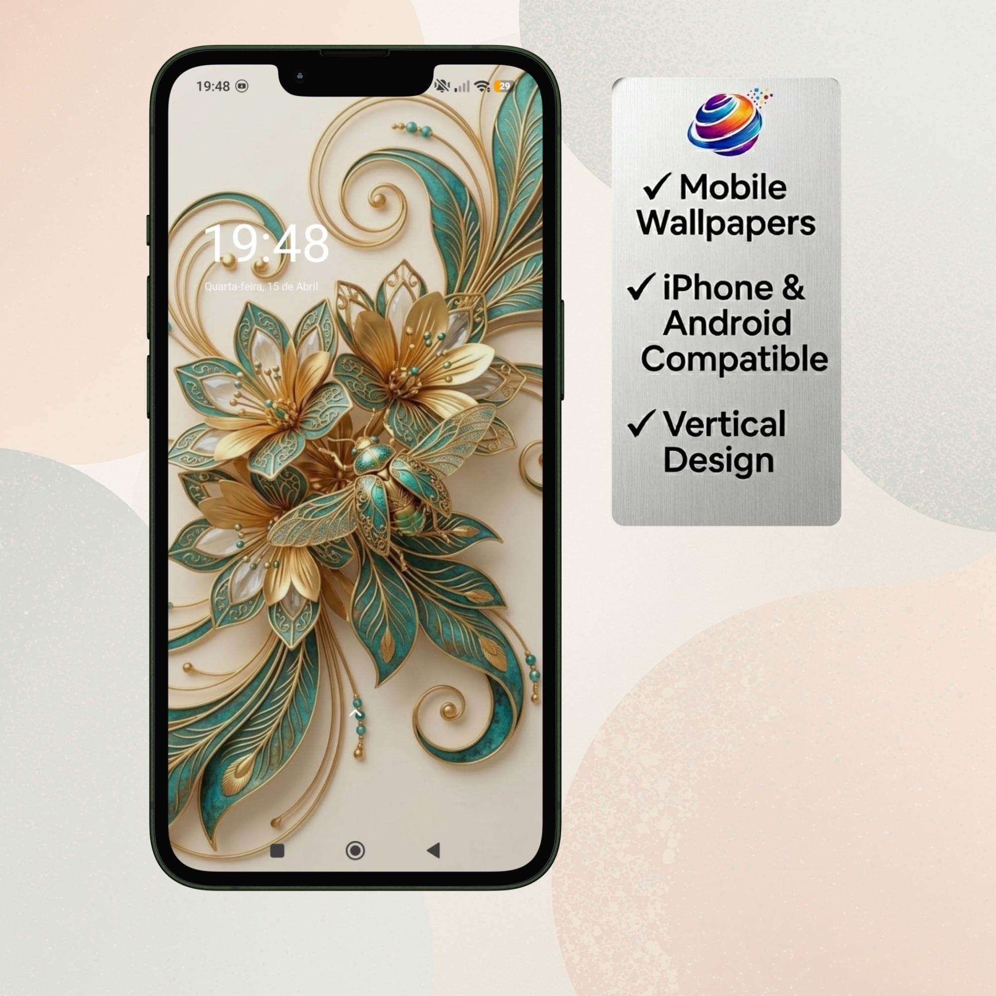 Golden Bee Phone Wallpaper, Elegant Nature Design, Luxury Background (Digital Download)
