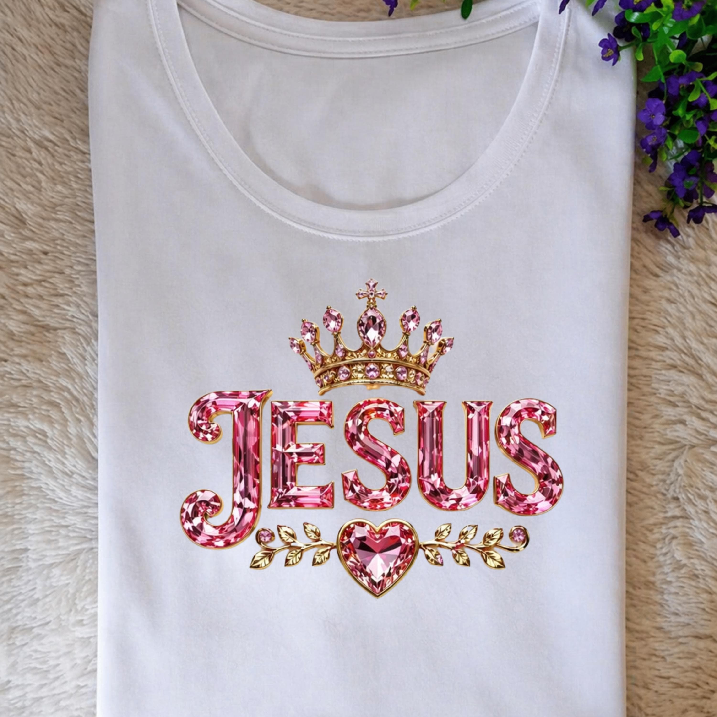 Design Faux Rhinestone Jesus 4 PNG Pack – Bling Christian Sublimation Art (Digital Download) t-shirt - image 5
