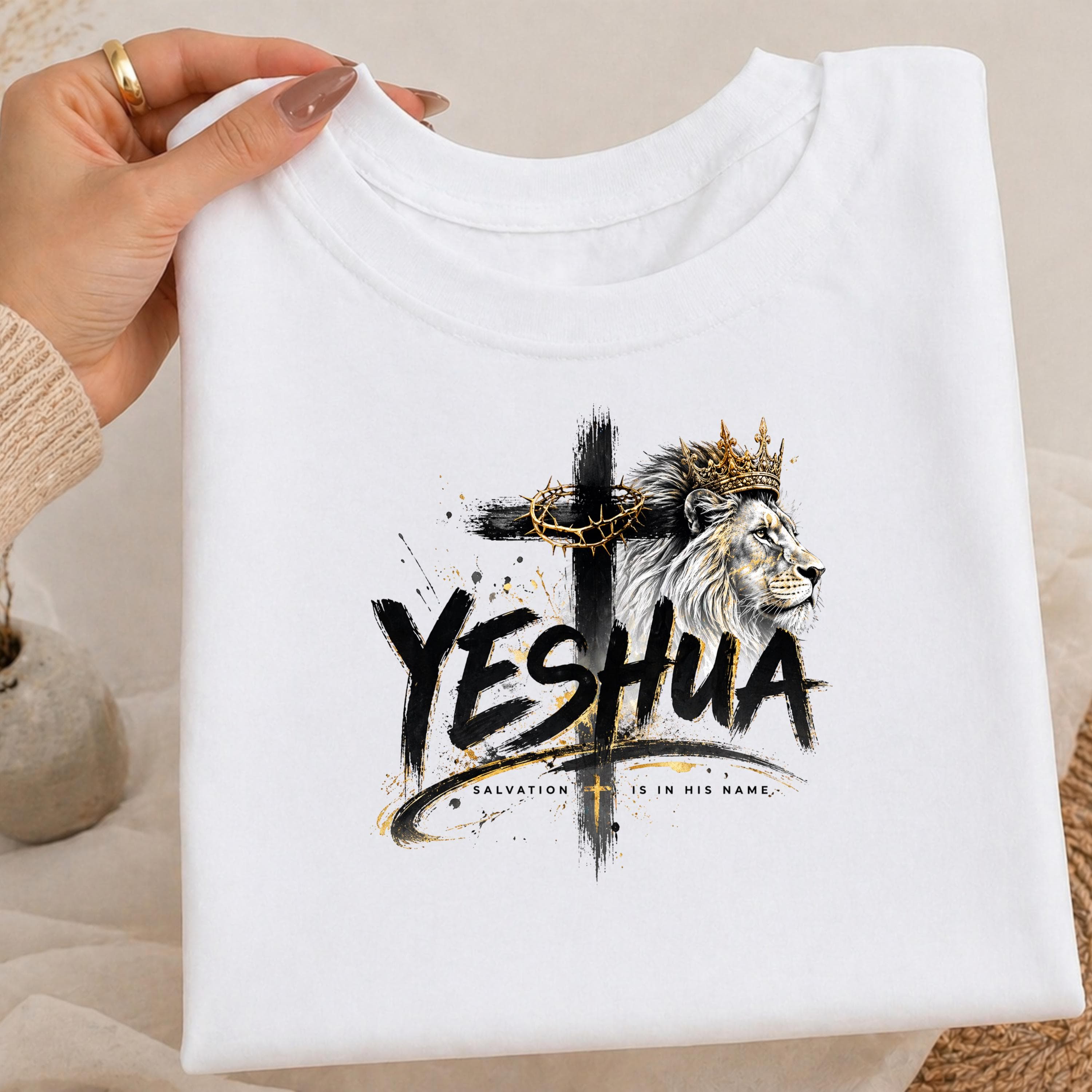 Yeshua Lion Cross PNG Design, Boho Chic Christian Art (Digital Download)
