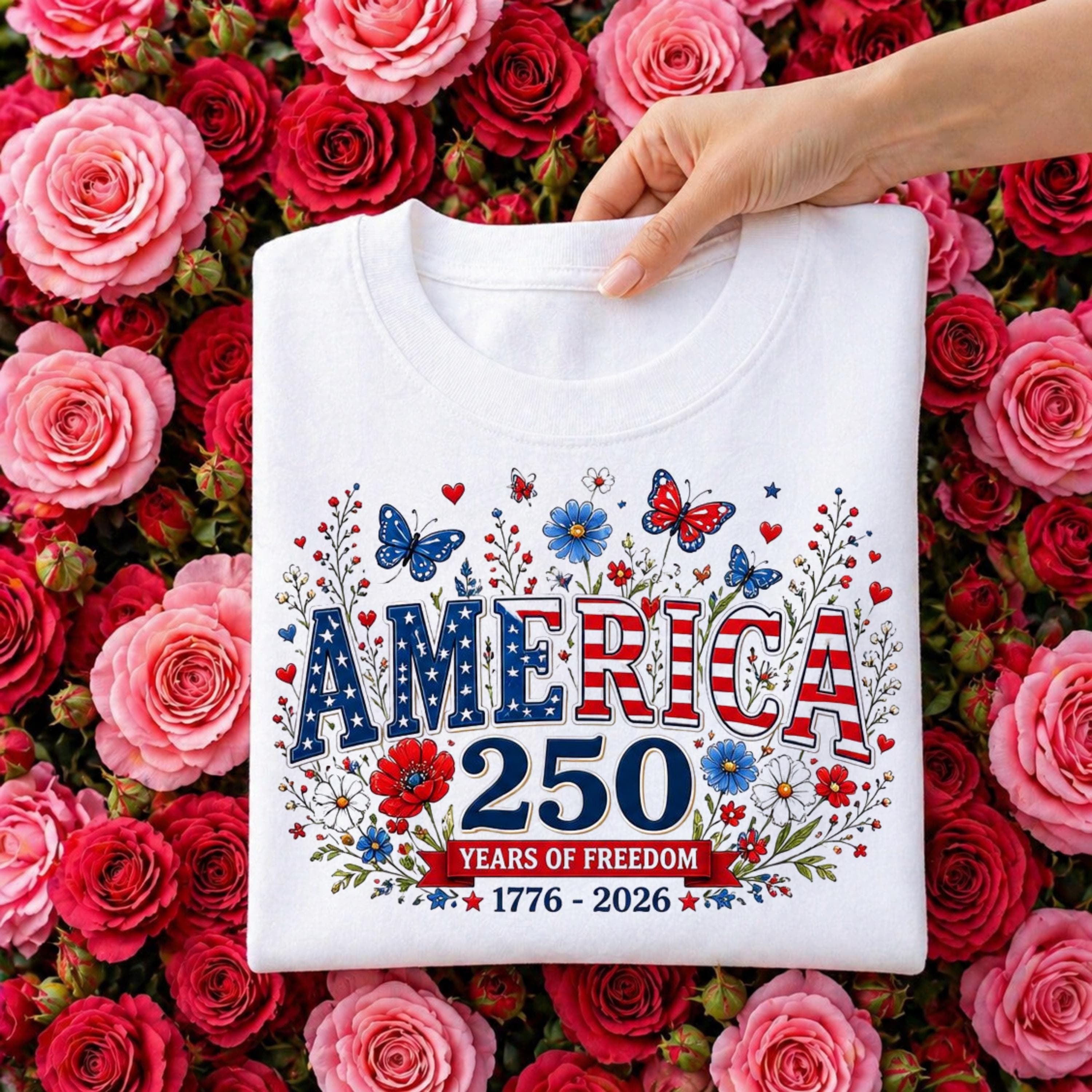 USA 250th Anniversary Floral Patriotic Design PNG July 4th, 2026 - image 3