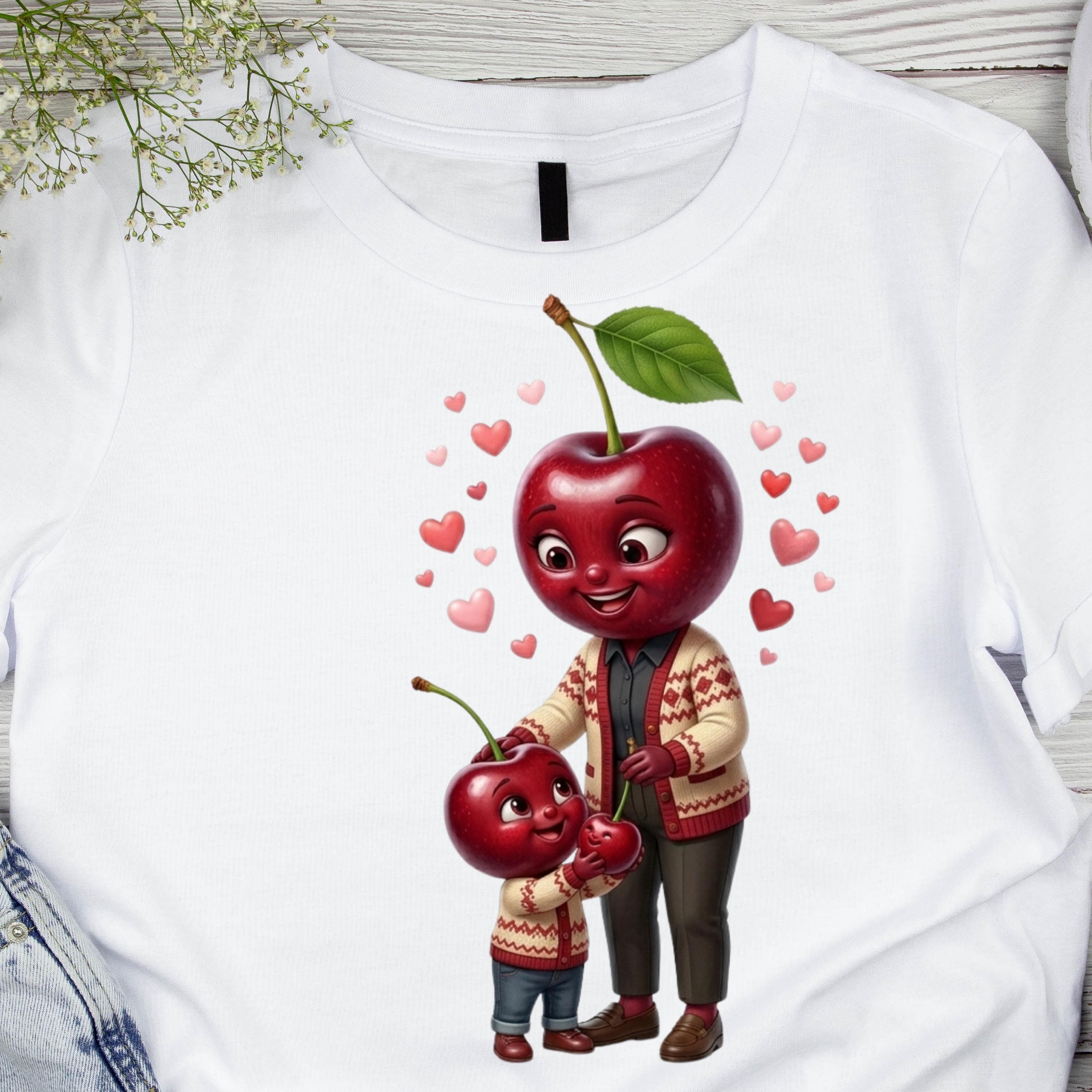 Cherry Mom and Baby PNG, Kawaii Fruit Family Sublimation Design (Digital Download)