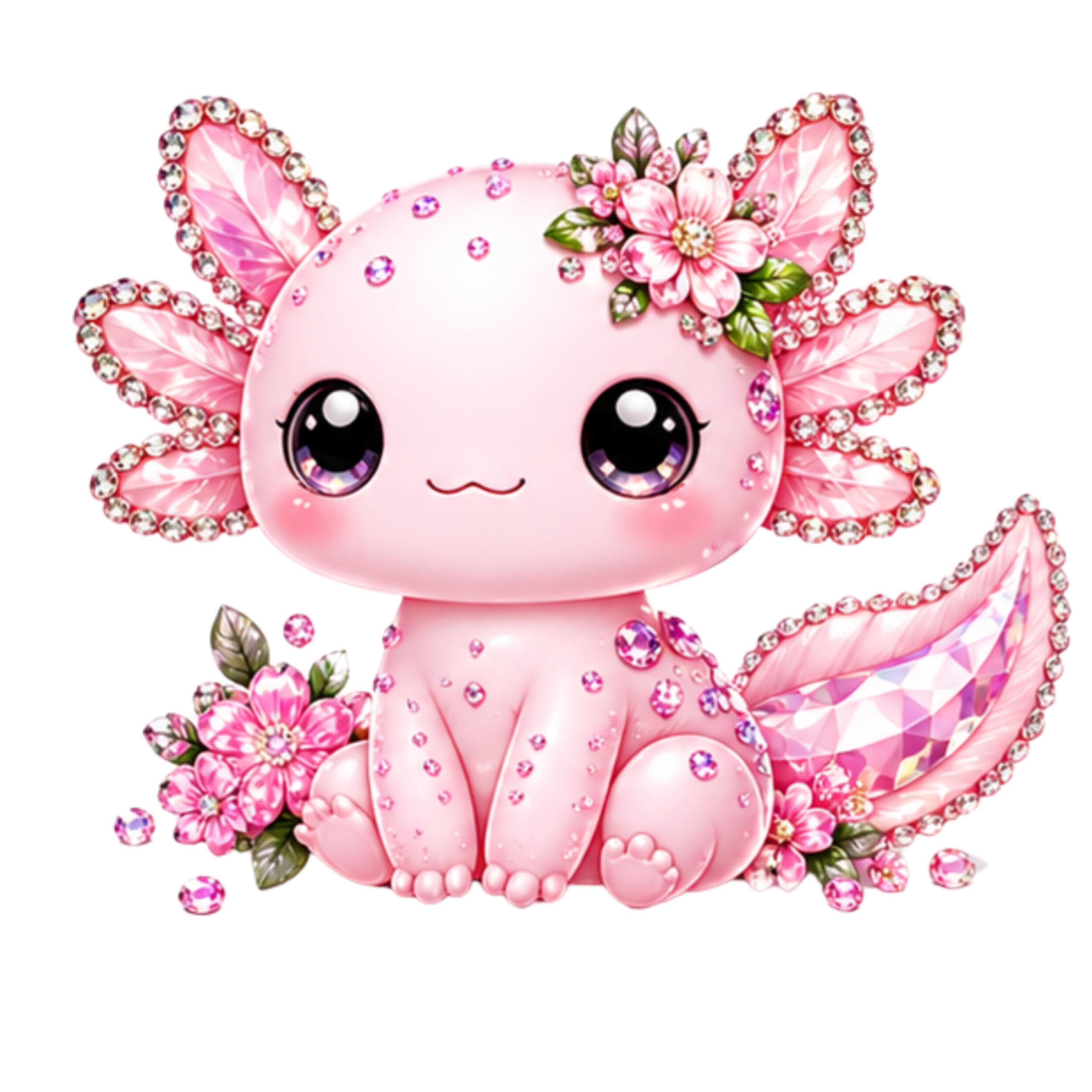 Diamond Axolotl floral Stickers Bundle | Pastel Kawaii Clipart | PNG Sublimation axolotl printable - image 4
