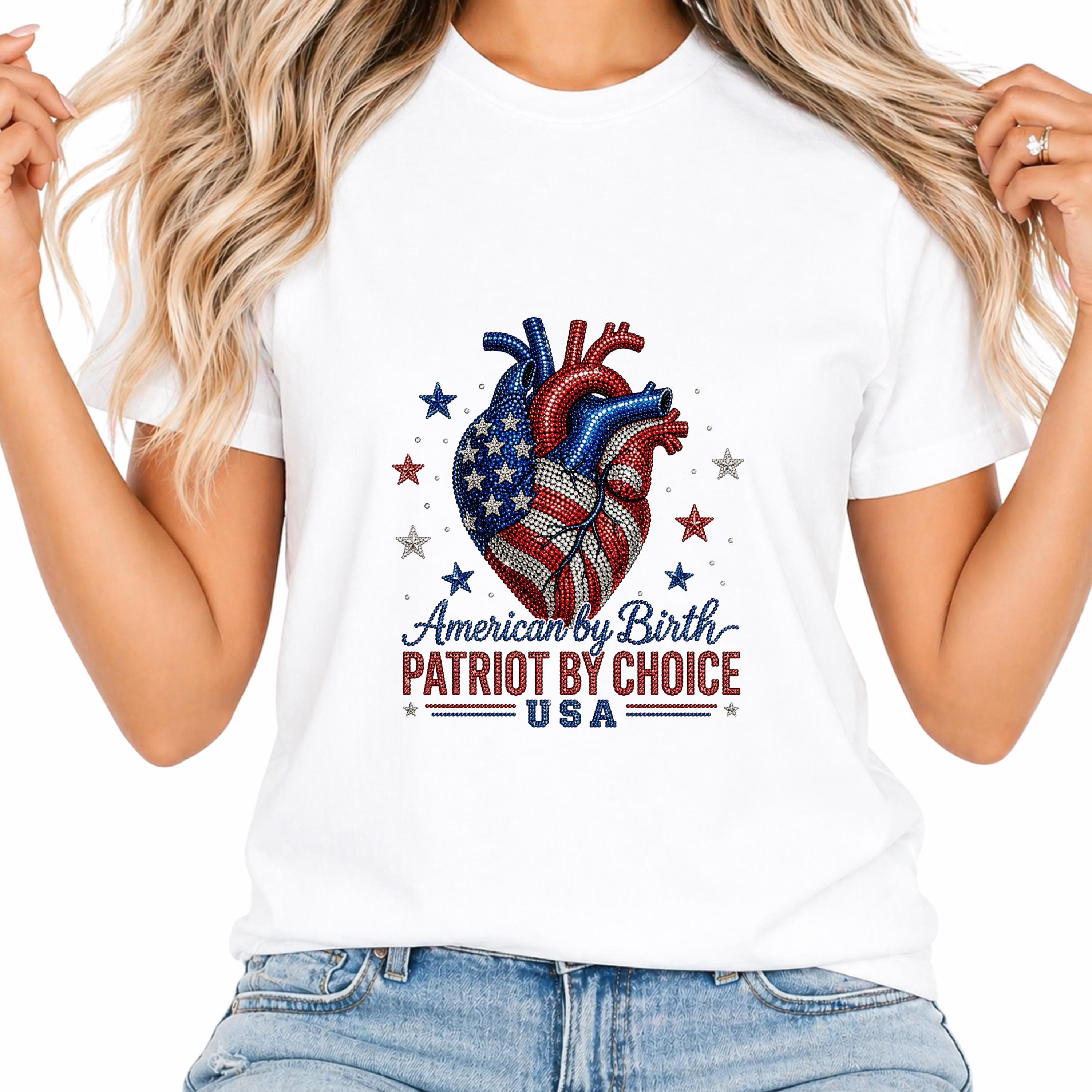 Patriotic Anatomical Heart PNG, American Flag Rhinestone Design (Digital Download)
