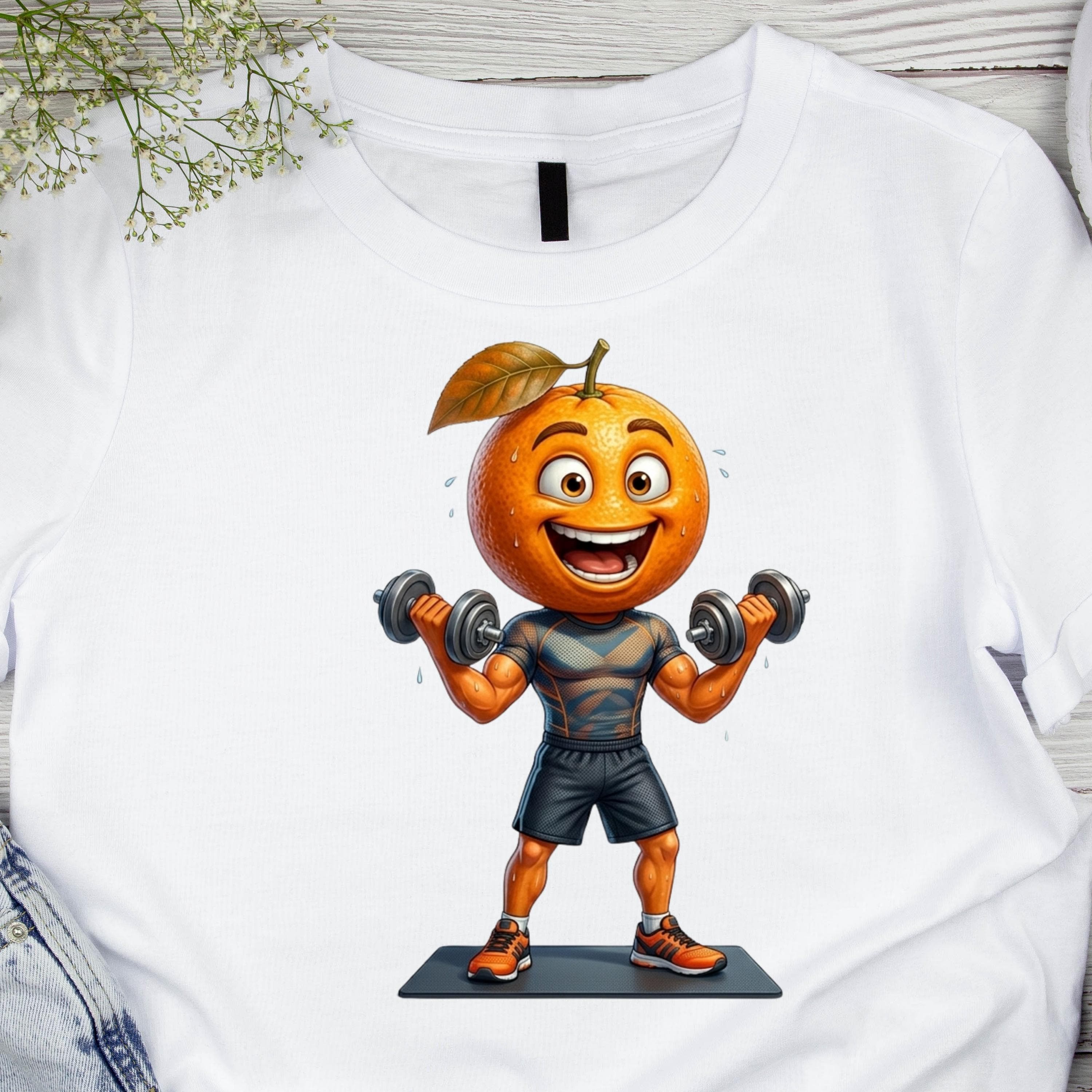Funny Orange Workout PNG, Kawaii Fitness Fruit, Gym Character Sublimation Design (Digital Download) - image 3