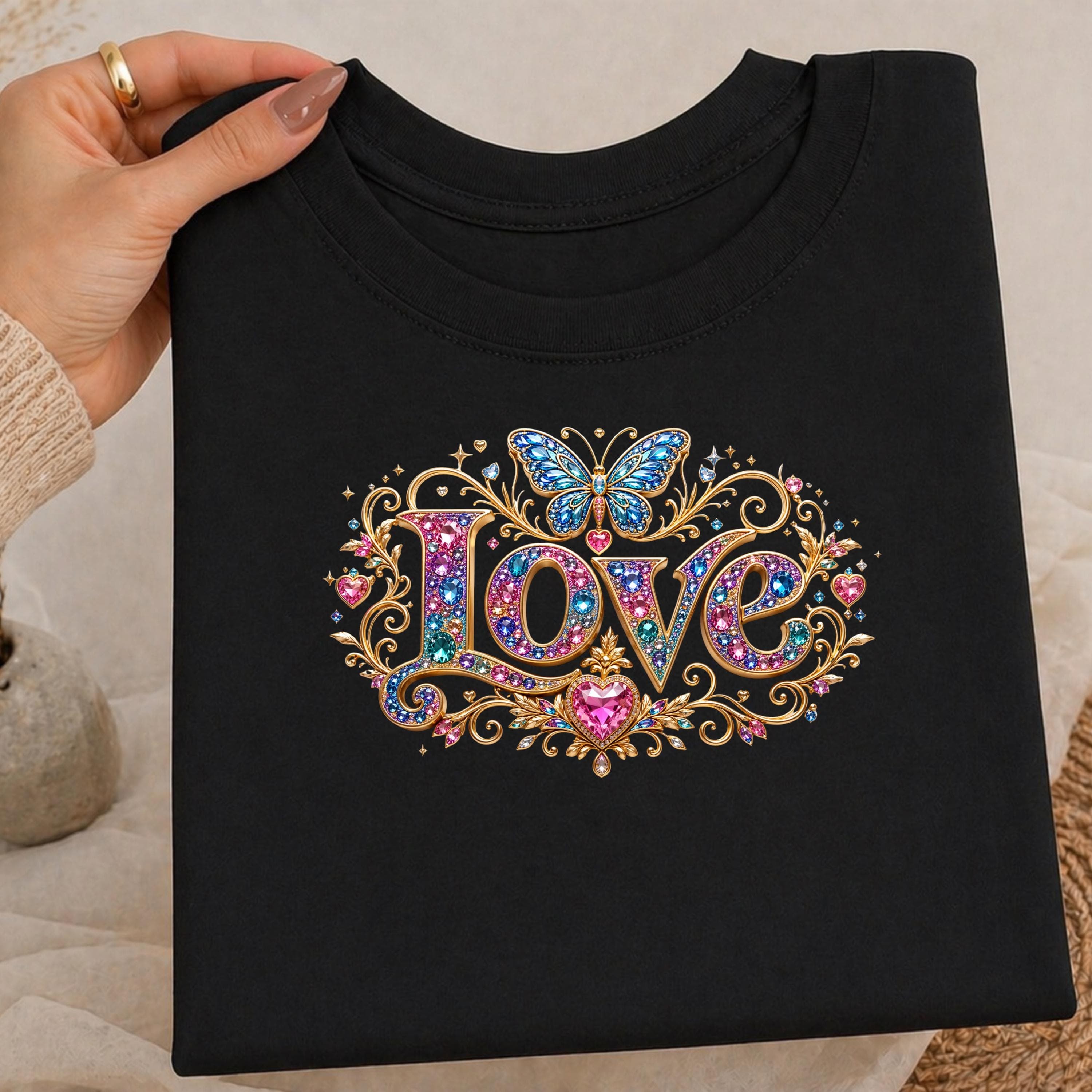Love PNG Rhinestone Design for T Shirt, Valentine Shirt, Sublimation Download