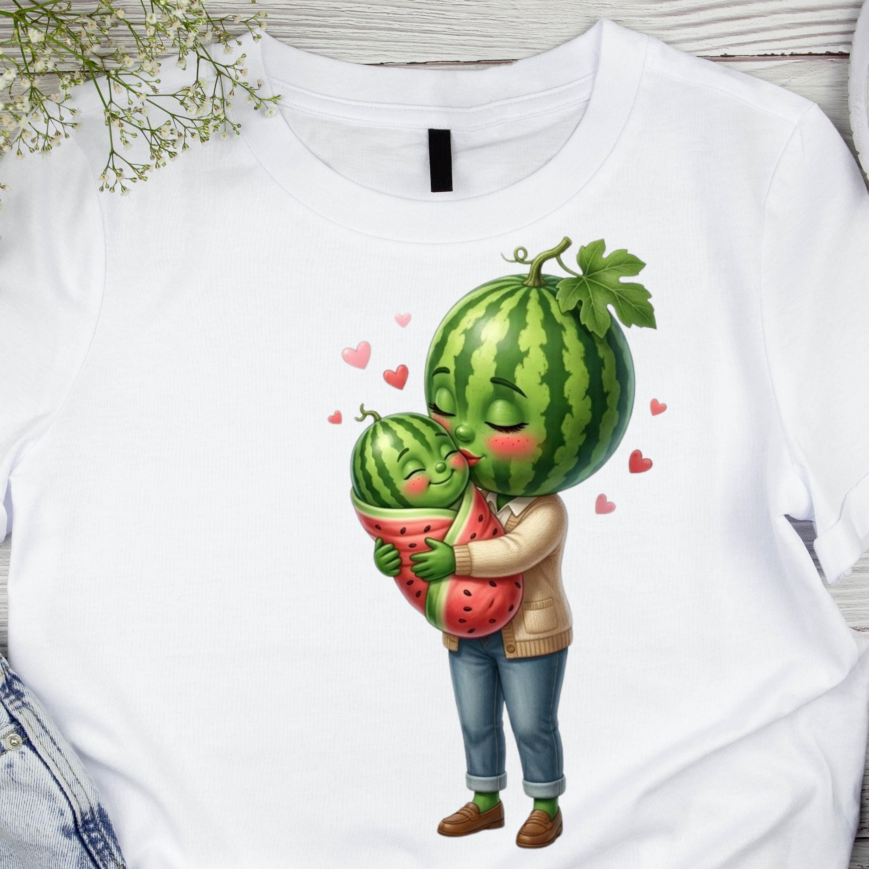 Watermelon Mom Baby 3D PNG, Kawaii Fruit Family Sublimation Design (Digital Download) - image 3
