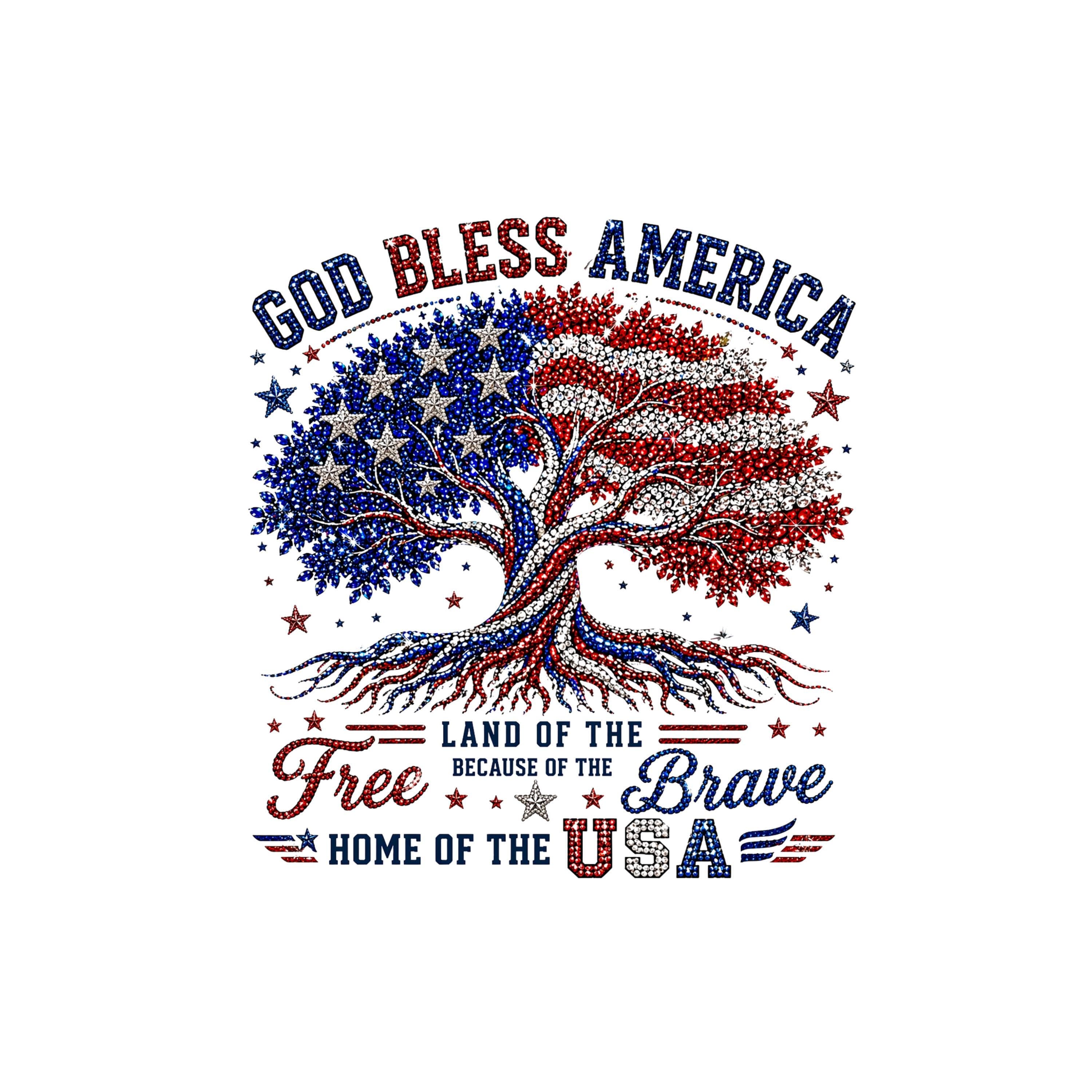 Patriotic Tree PNG, Rhinestone USA Design, God Bless America (Digital Download) - image 5