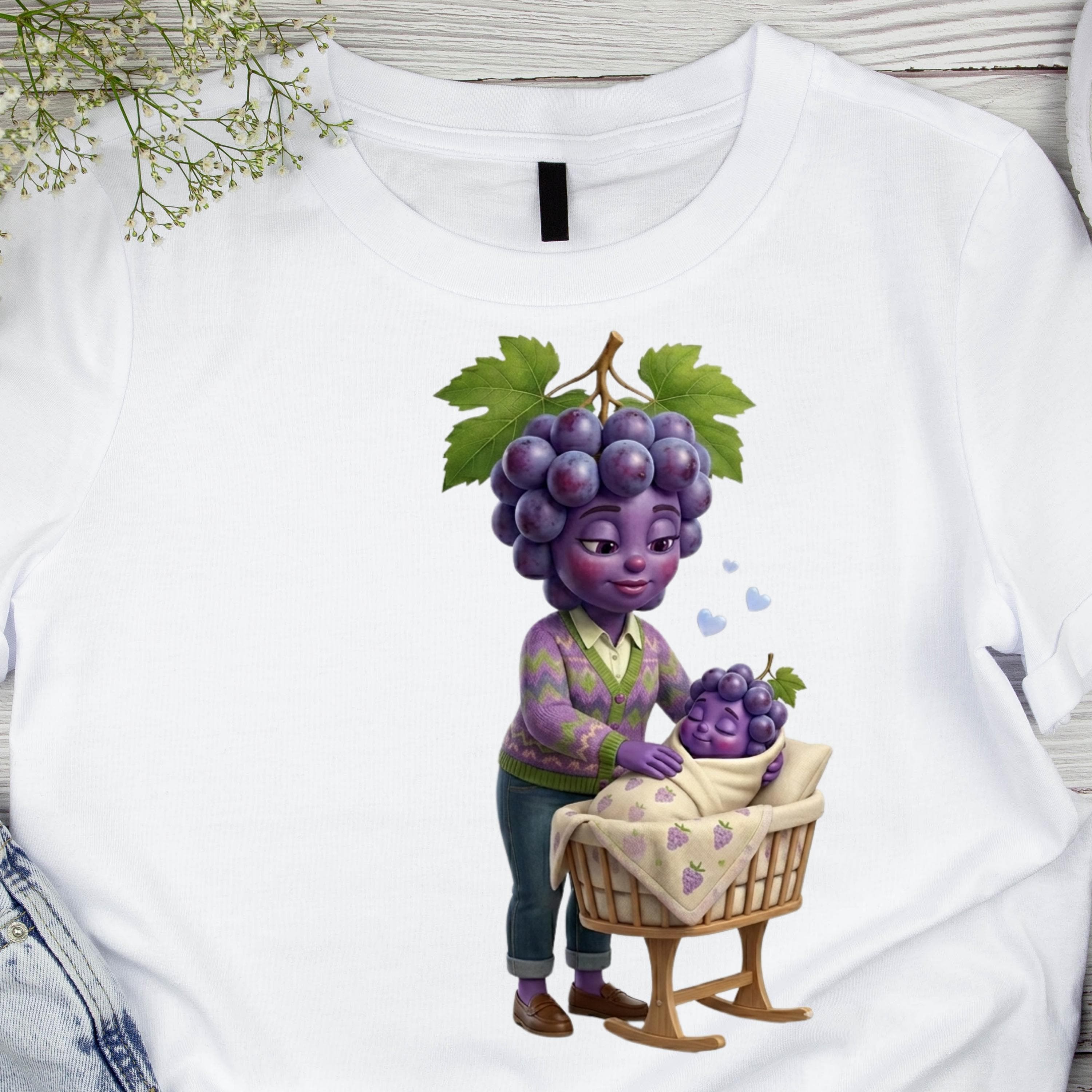 Grape Mom Baby Crib PNG, Nursery Sublimation Design, Kawaii Family T-shirt Print (Digital Download)