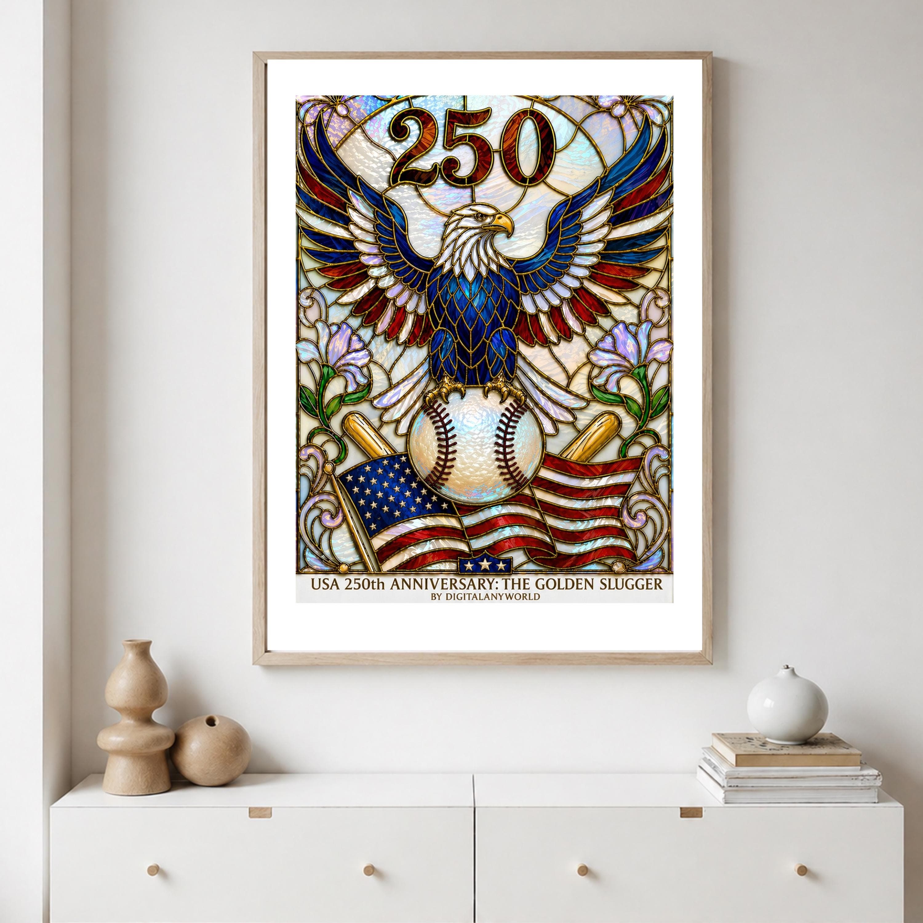 Patriotic Eagle with Baseball 250th Anniversary Rolled Poster | USA Flag