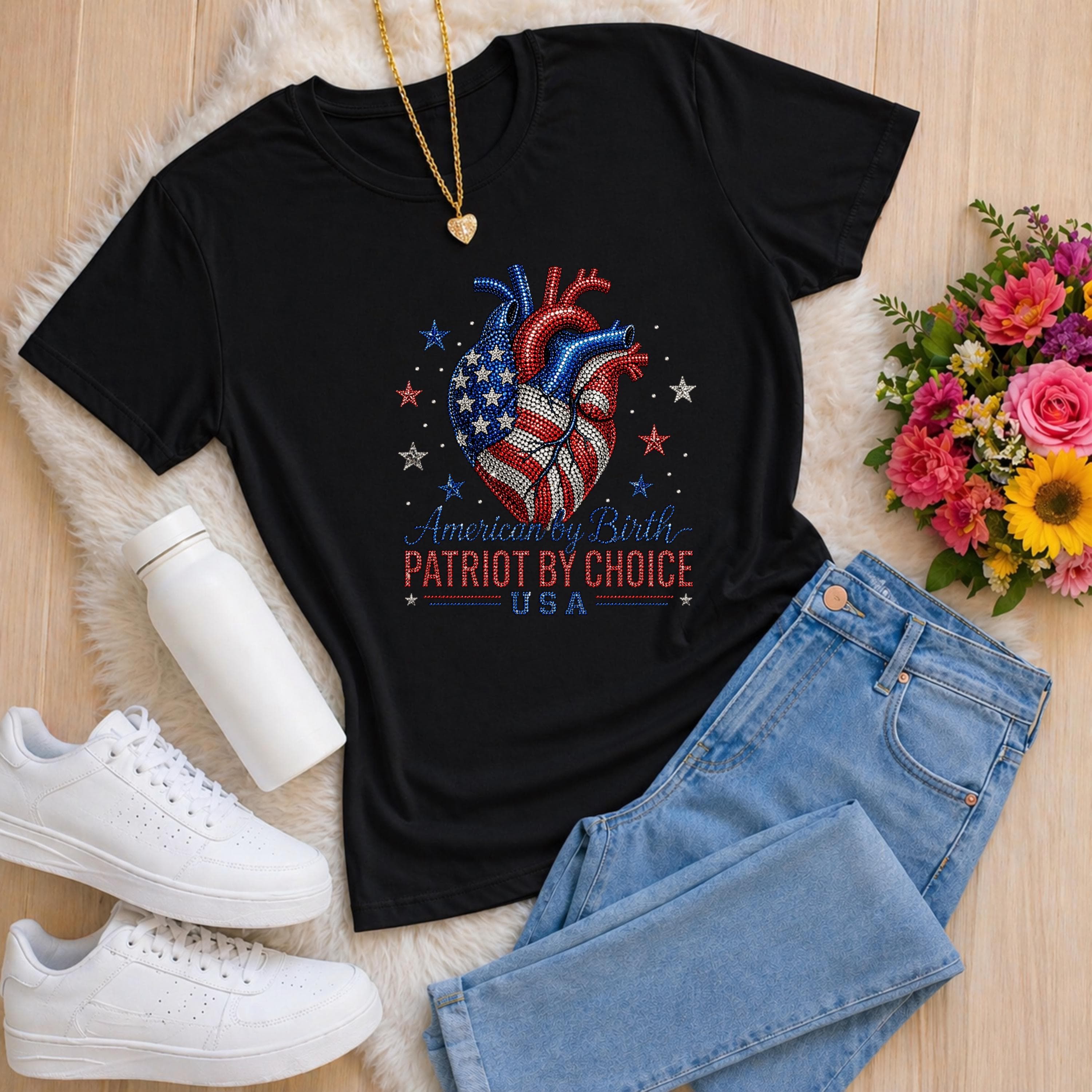 Patriotic Anatomical Heart PNG, American Flag Rhinestone Design (Digital Download) - image 4