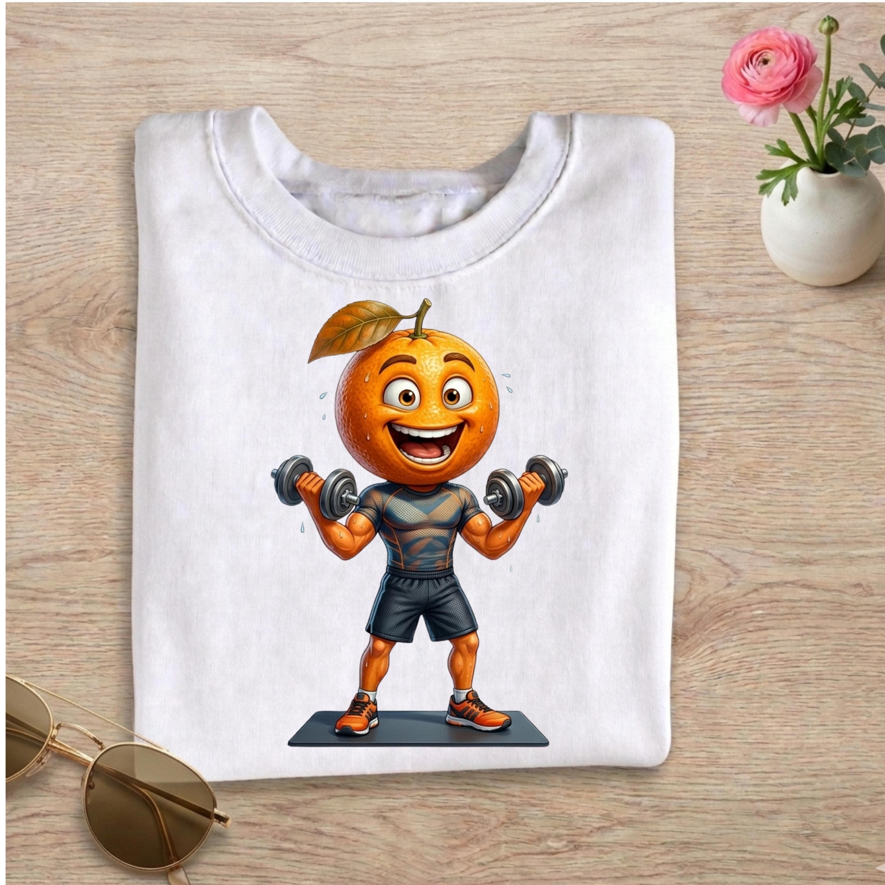 Funny Orange Workout PNG, Kawaii Fitness Fruit, Gym Character Sublimation Design (Digital Download)