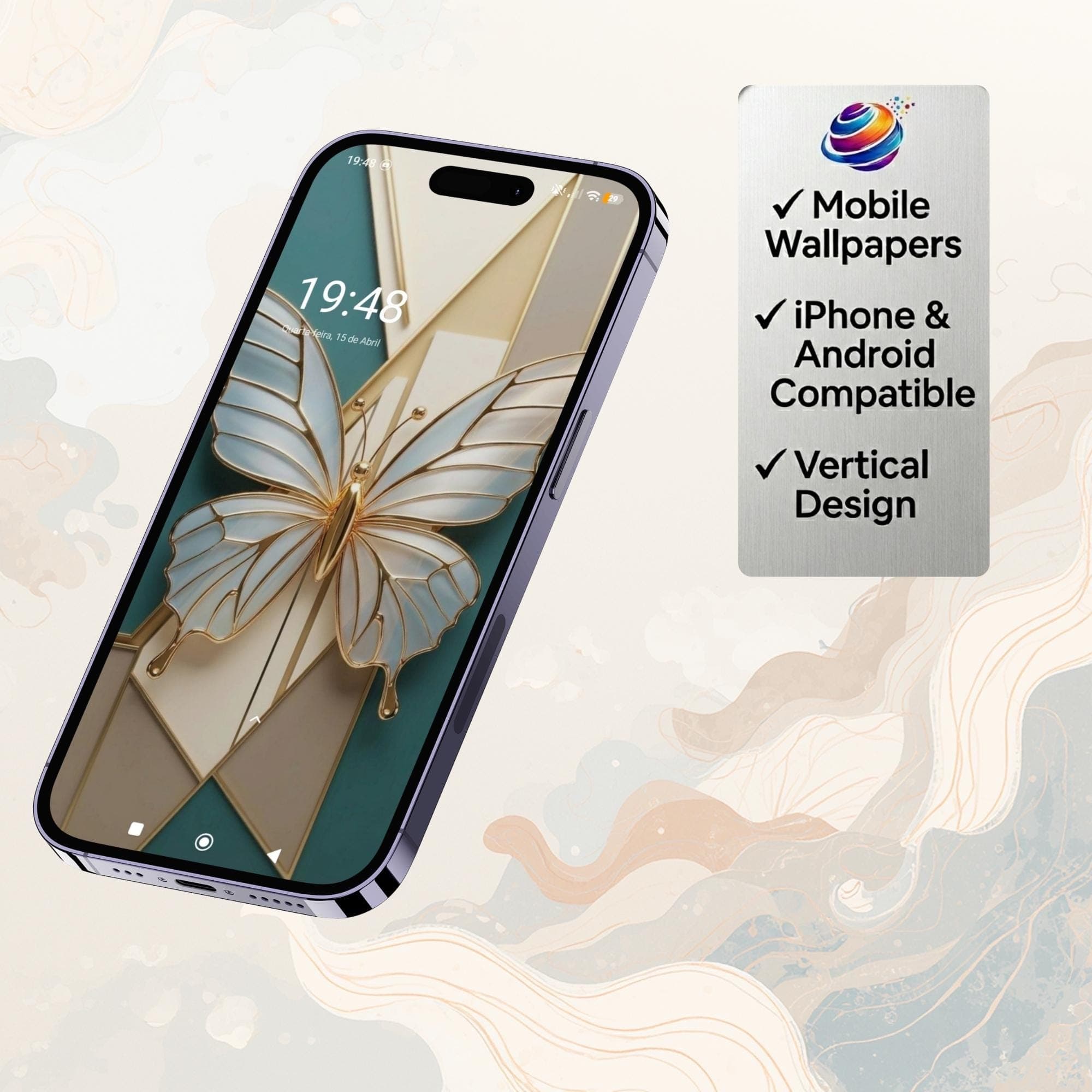 Golden Butterfly Phone Wallpaper, Elegant Feminine Design, Luxury Digital Download - image 3