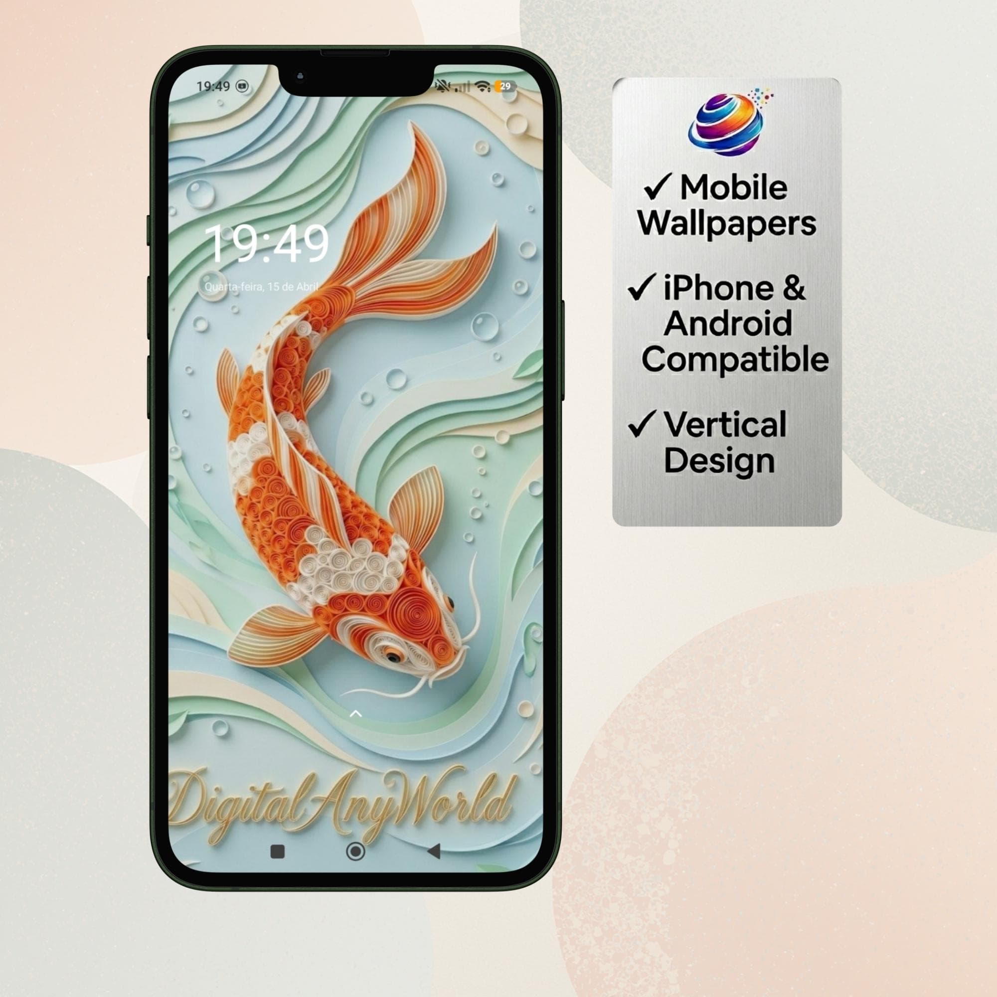 Japanese Koi Fish Wallpaper, Calm Phone Background (Digital Download)
