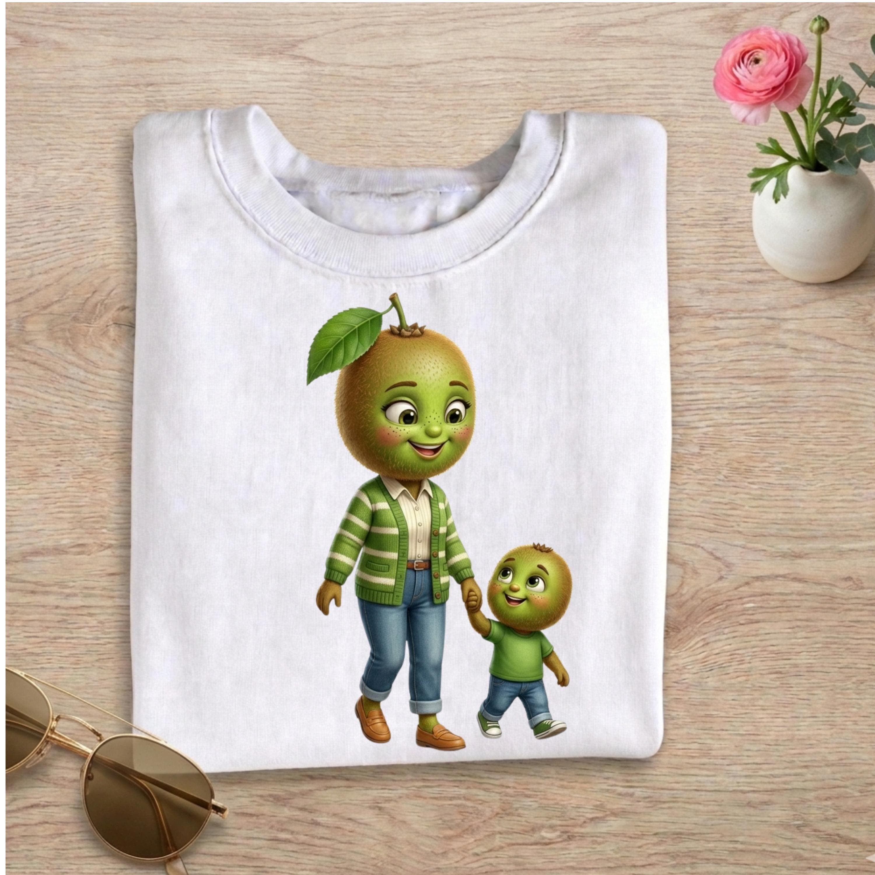 Kiwi Mom and Baby PNG, Kawaii Fruit Family Sublimation Design (Digital Download)
