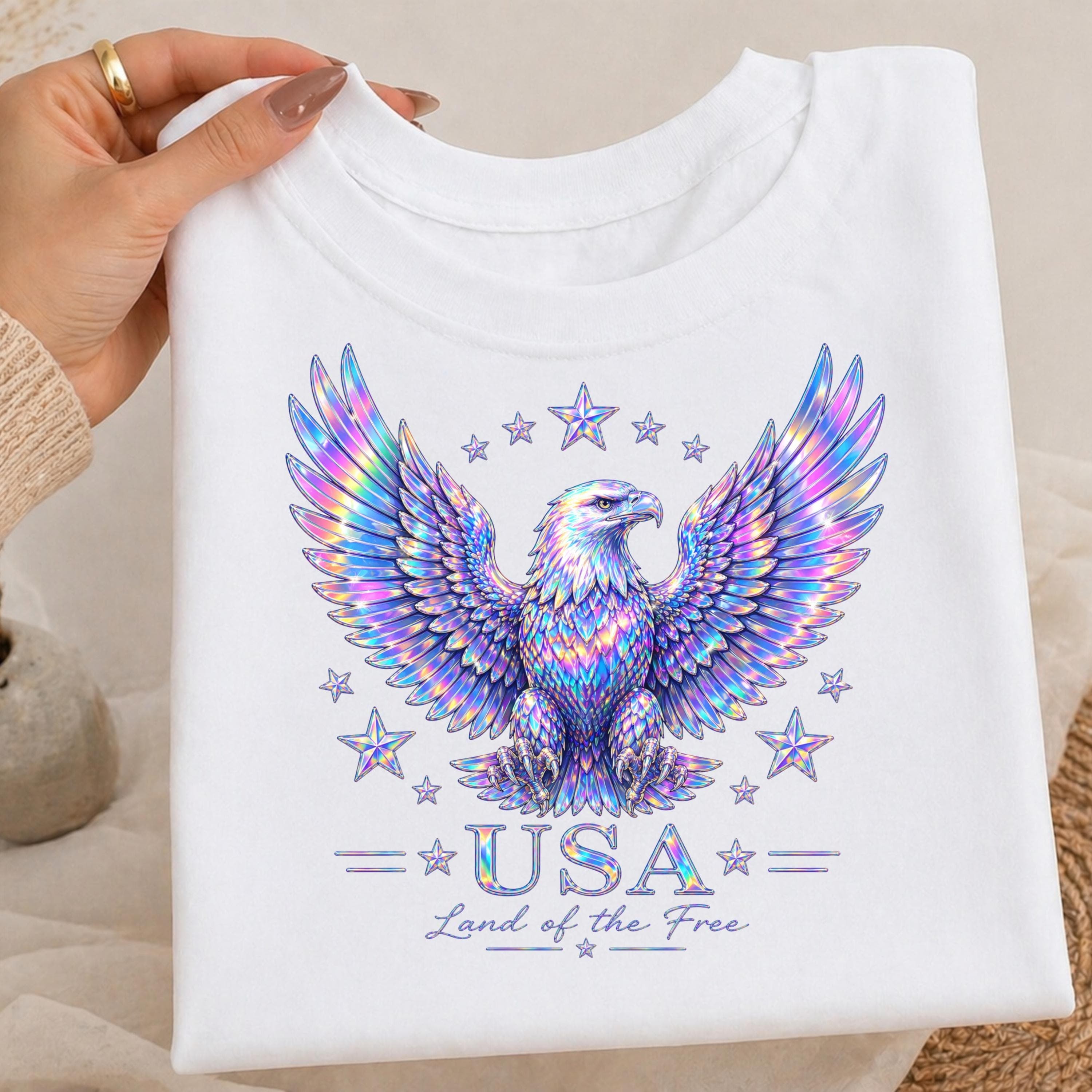Holographic Eagle PNG, Patriotic Sublimation Design, American Shirt Art (Digital Download)