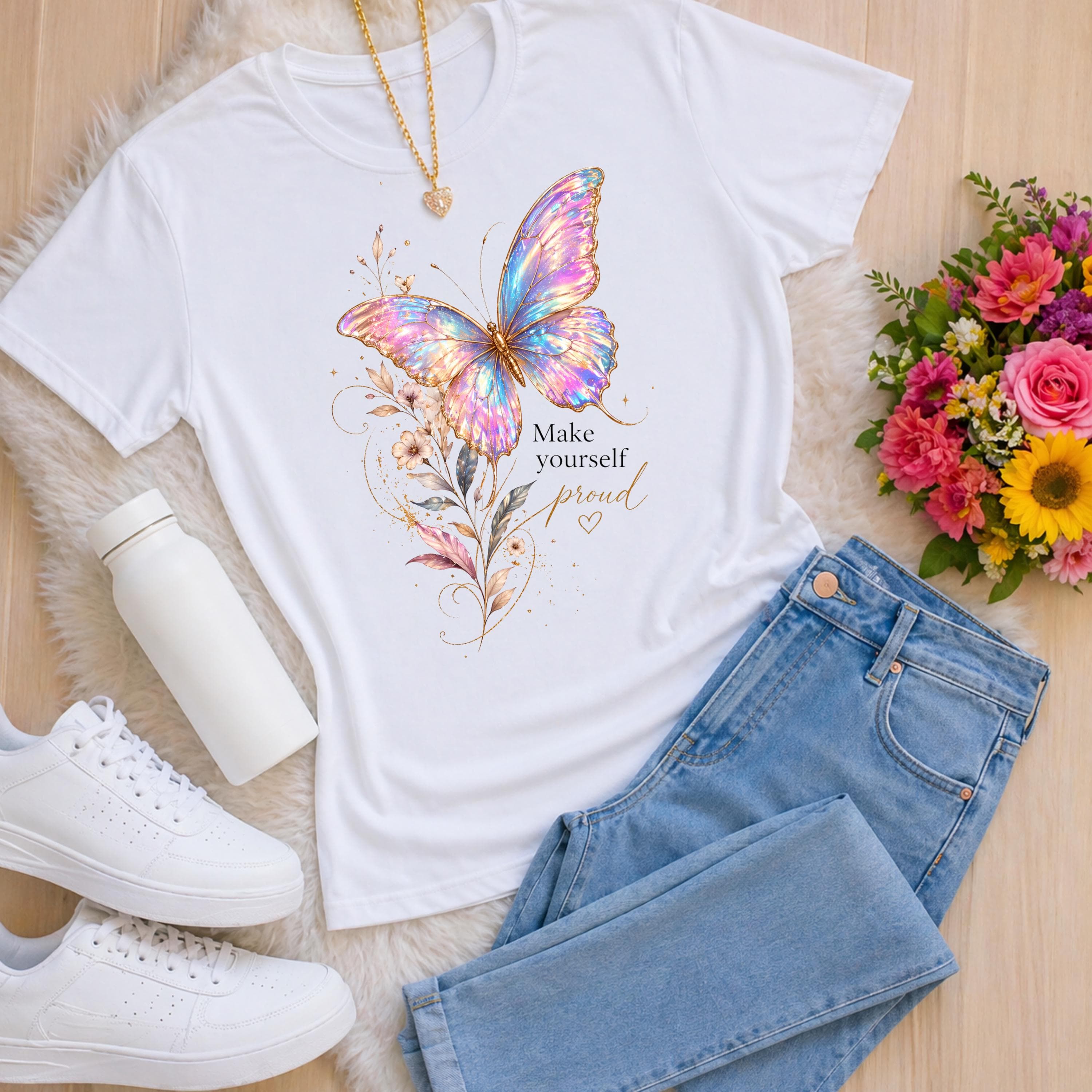 Design Iridescent Butterfly PNG: Make Yourself Proud Inspirational Art (Digital Download) t-shirt - image 3