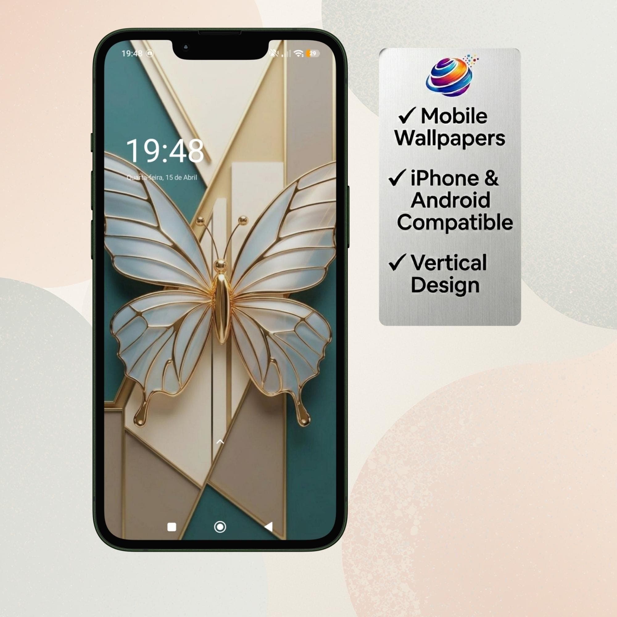 Golden Butterfly Phone Wallpaper, Elegant Feminine Design, Luxury Digital Download