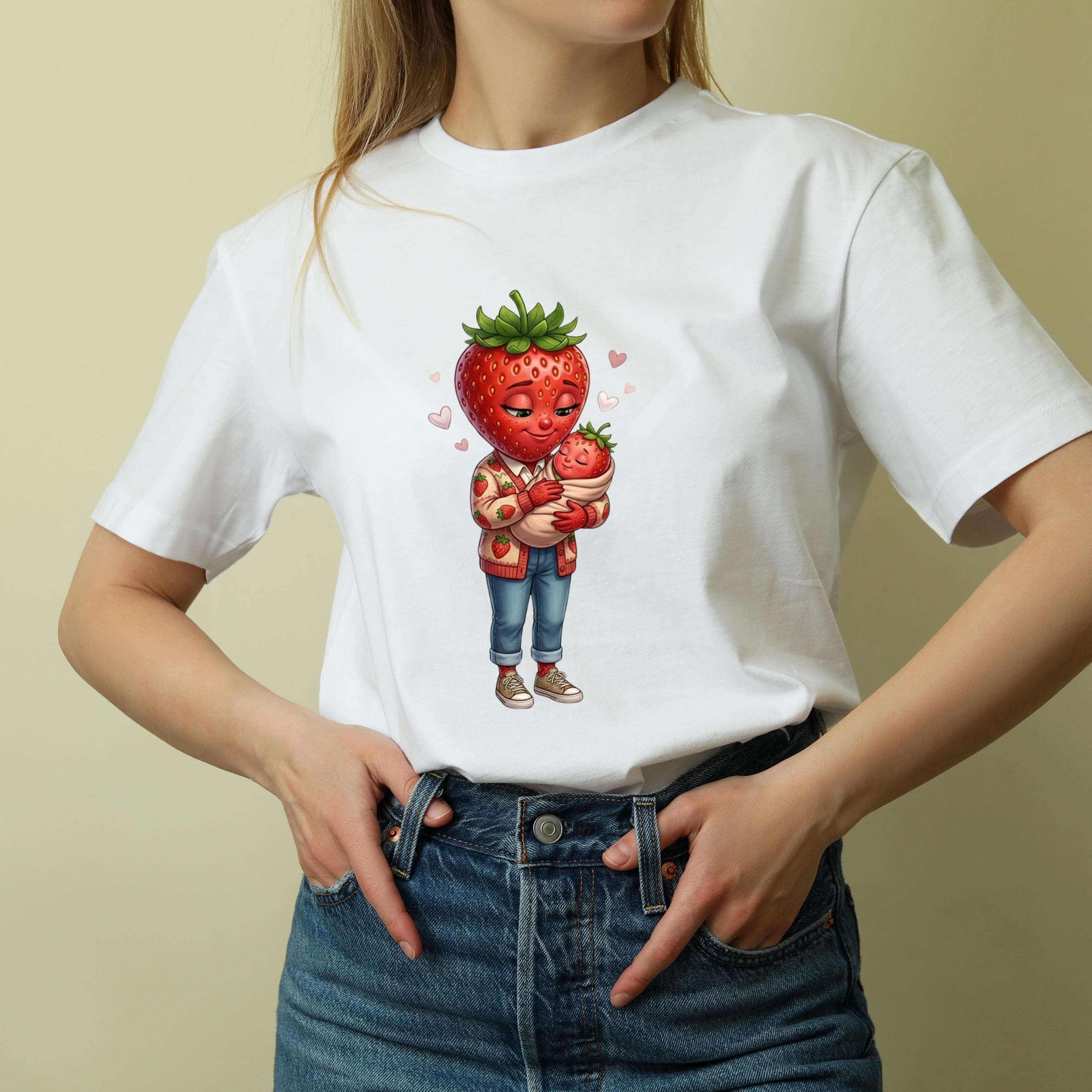 Strawberry Mom Baby PNG, Kawaii Fruit Family Sublimation Design (Digital Download) - image 5
