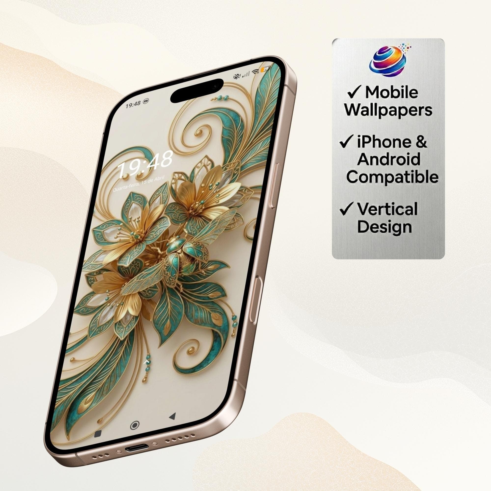 Golden Bee Phone Wallpaper, Elegant Nature Design, Luxury Background (Digital Download) - image 4