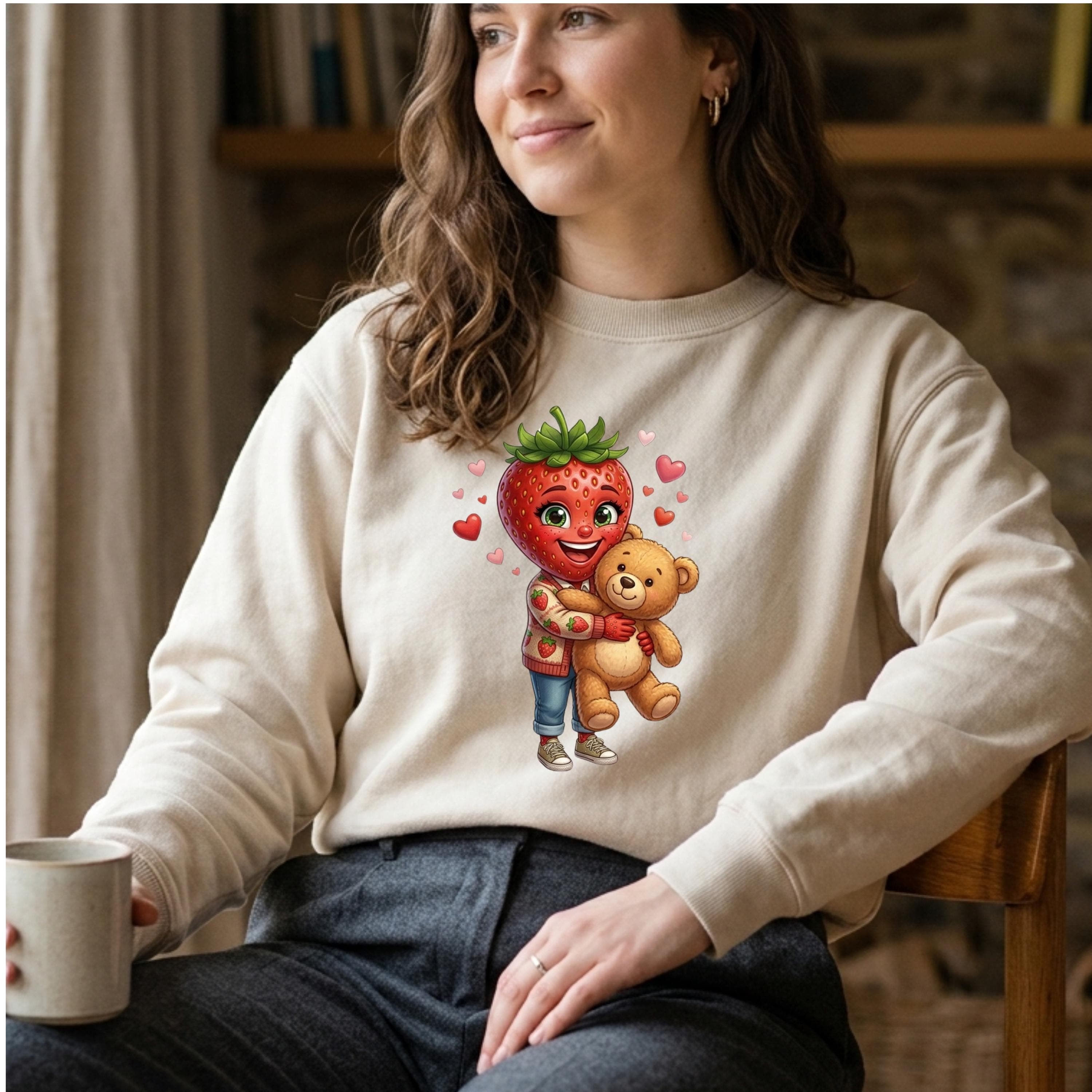 Strawberry Teddy Bear Hug PNG, Kawaii Fruit Plush Toy Sublimation Design (Digital Download) - image 5