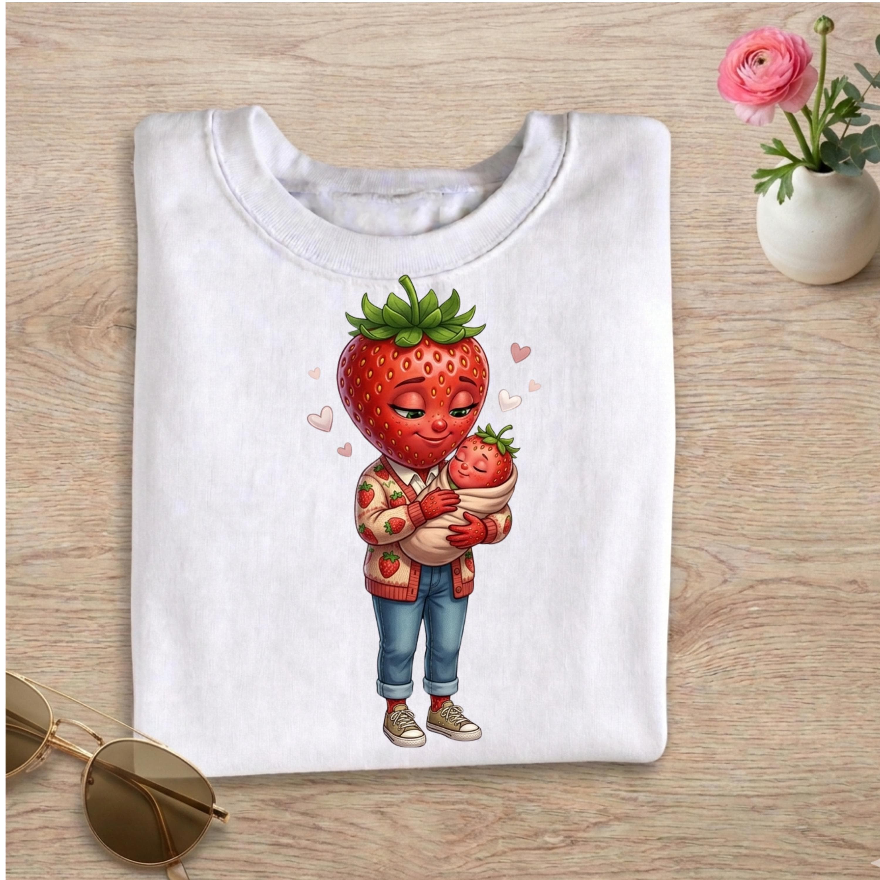 Strawberry Mom Baby PNG, Kawaii Fruit Family Sublimation Design (Digital Download)