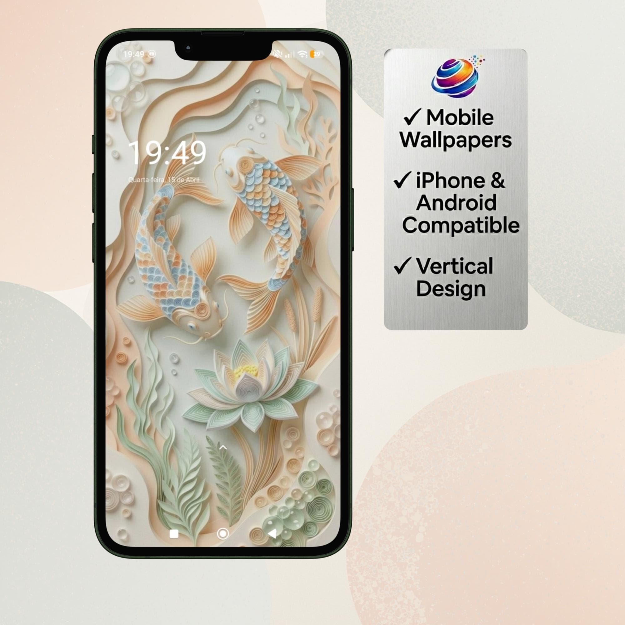 Koi Fish Wallpaper, Japanese Style, Calm Phone Background (Digital Download)