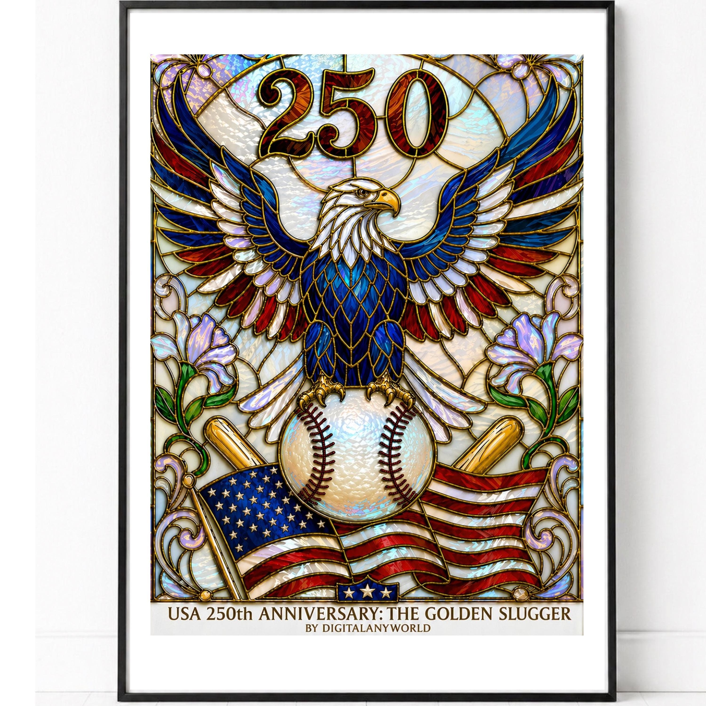 Patriotic Eagle with Baseball 250th Anniversary Rolled Poster | USA Flag - image 3
