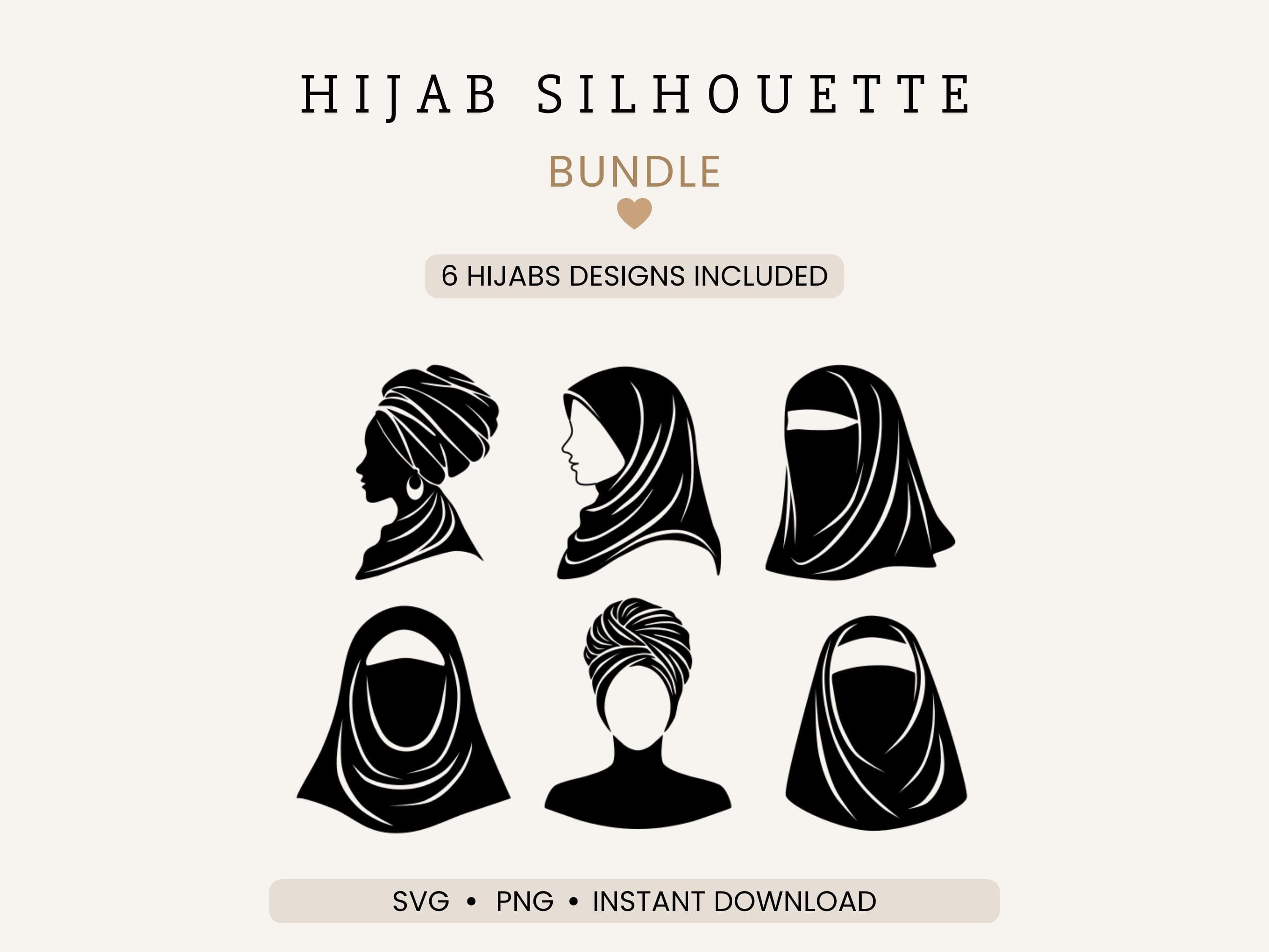 Hijab Silhouette Bundle | Muslim Woman Clipart, Modest Fashion Designs (SVG, PNG Download)