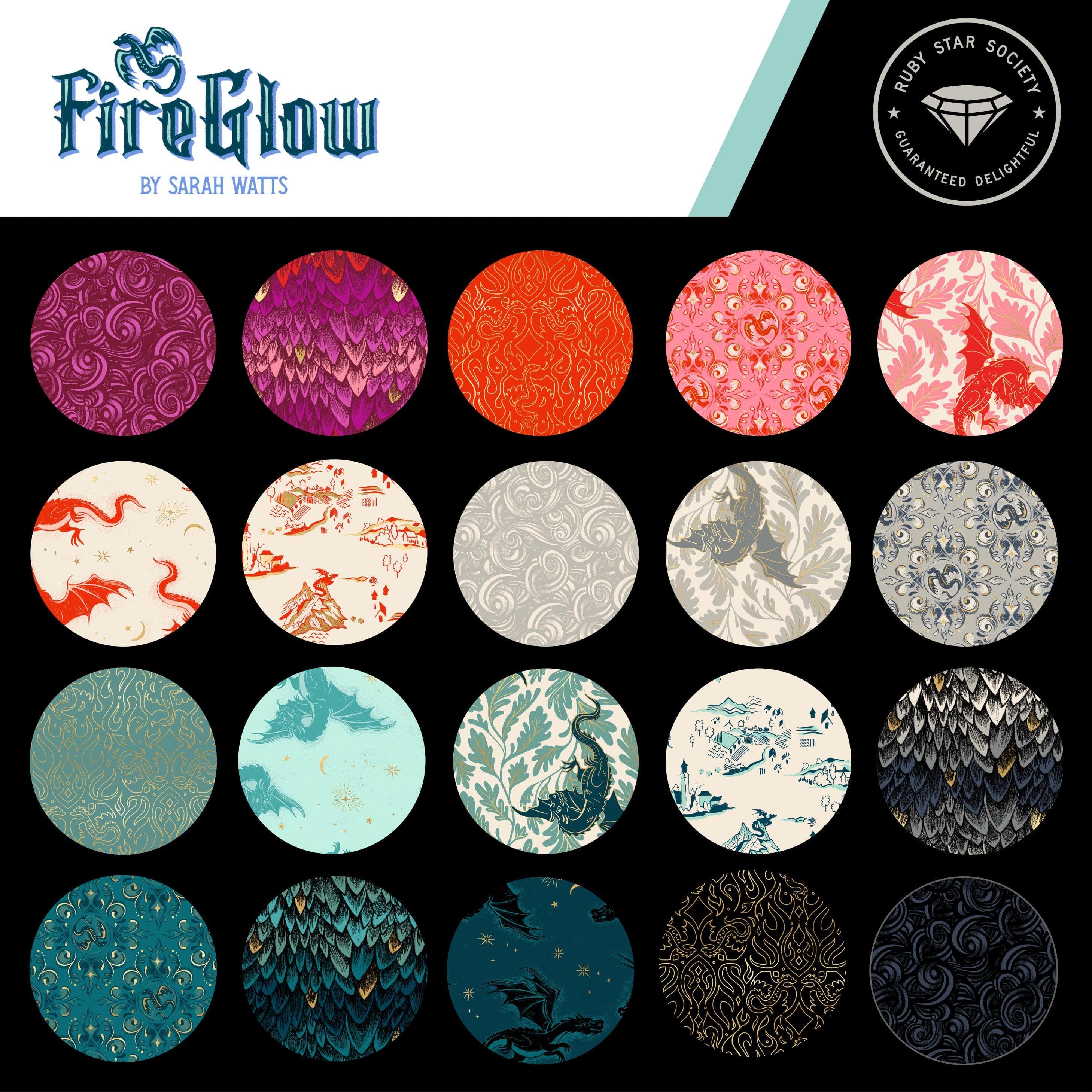 PREORDER Fireglow Etched Dragon Lair Metallic Dark Ruby RS2132 12M by Sarah Watts for Ruby Star Society-Moda- 1/2 Yard - image 3